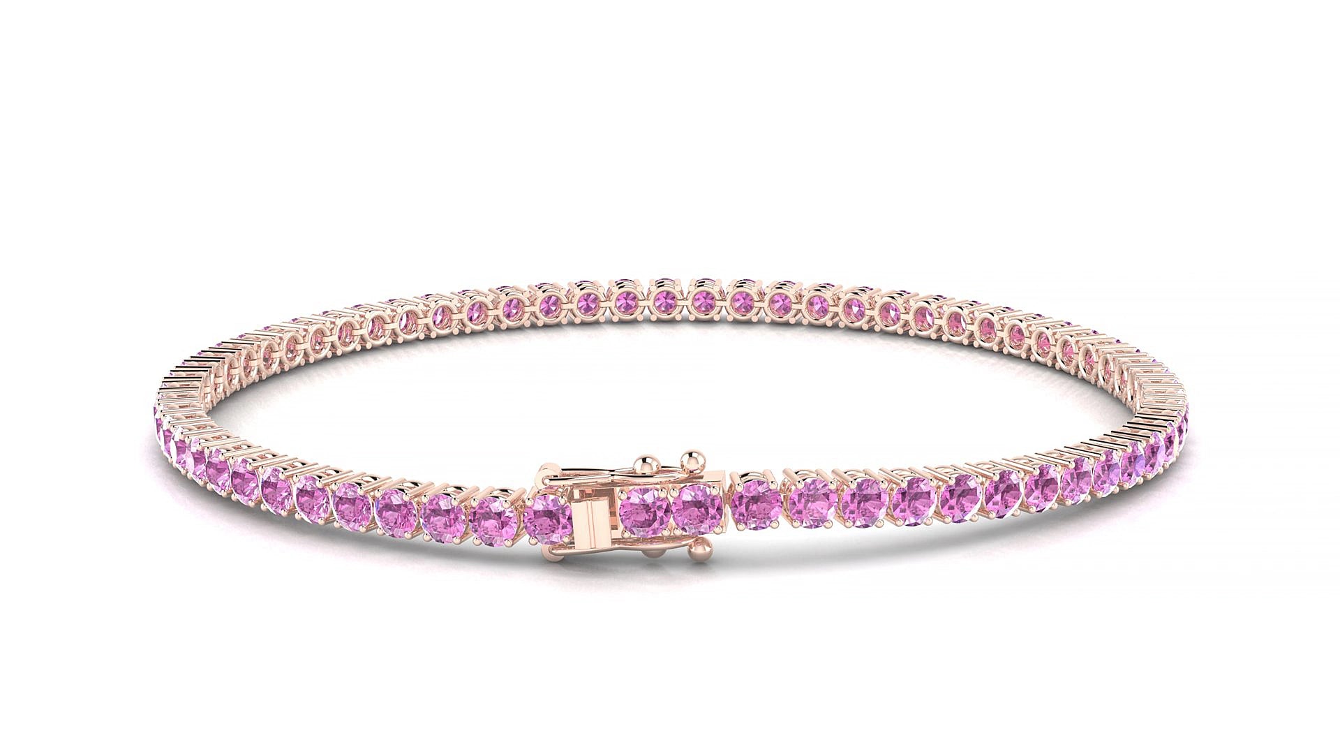 Capri | 18k Rose Gold 2.5 mm Round Natural Pink Sapphire 19 cm Tennis Bracelet