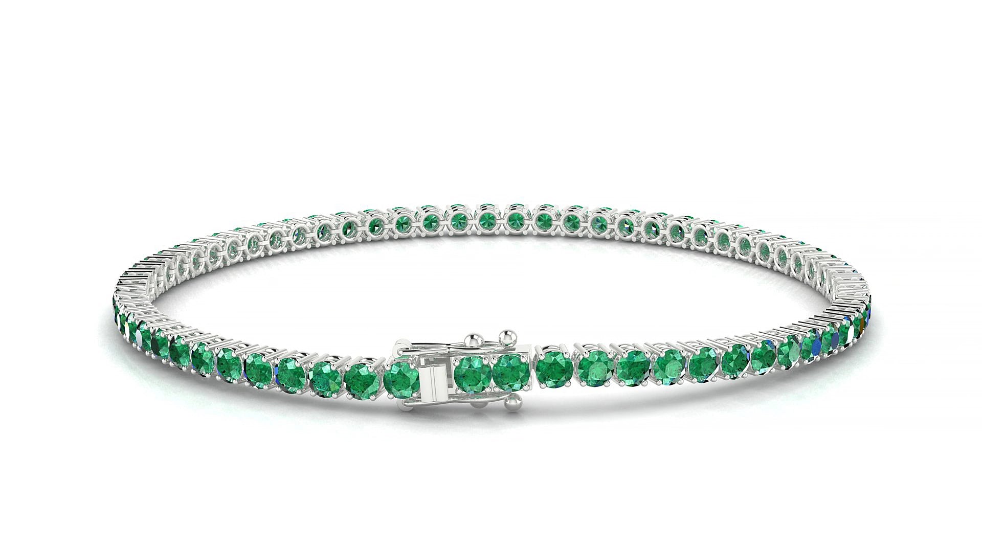 Capri | 18k White Gold 2.5 mm Round Natural Emerald 15 cm Tennis Bracelet