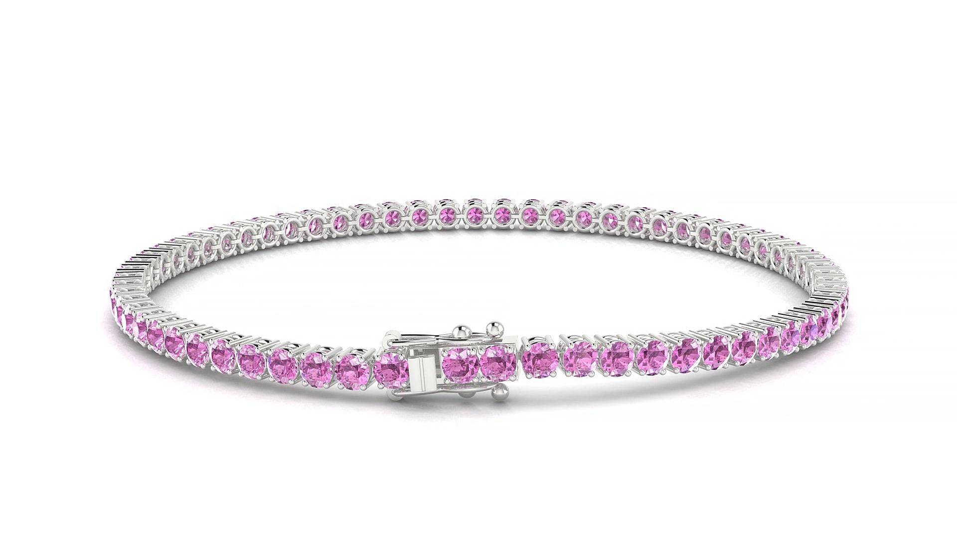 Capri | 18k White Gold 2.5 mm Round Natural Pink Sapphire 17 cm Tennis Bracelet