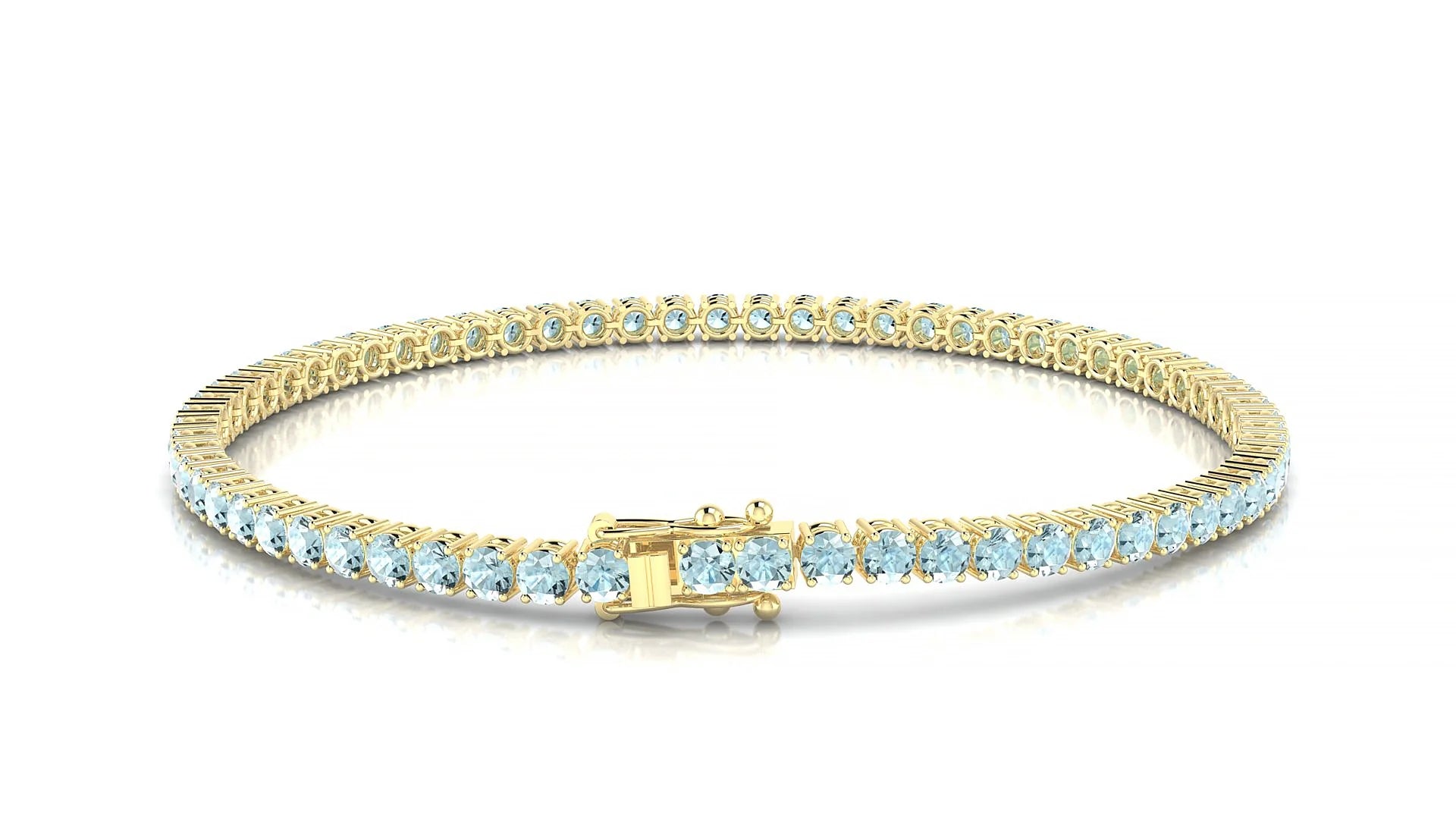 Capri | 18k Yellow Gold 2.5 mm Round Natural Aquamarine Tennis Bracelet