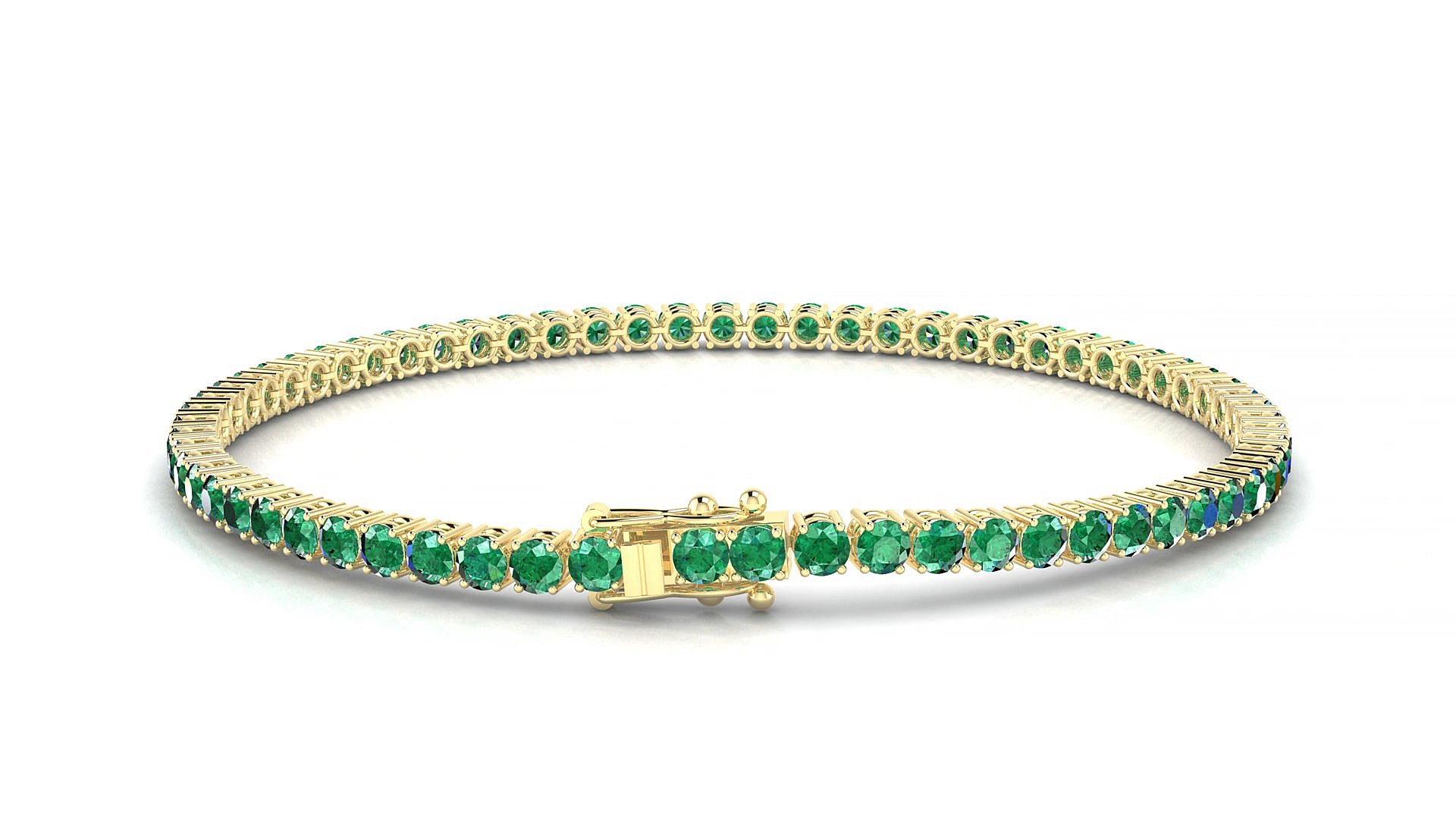 Capri | 18k Yellow Gold 2.5 mm Round Natural Emerald 16 cm Tennis Bracelet