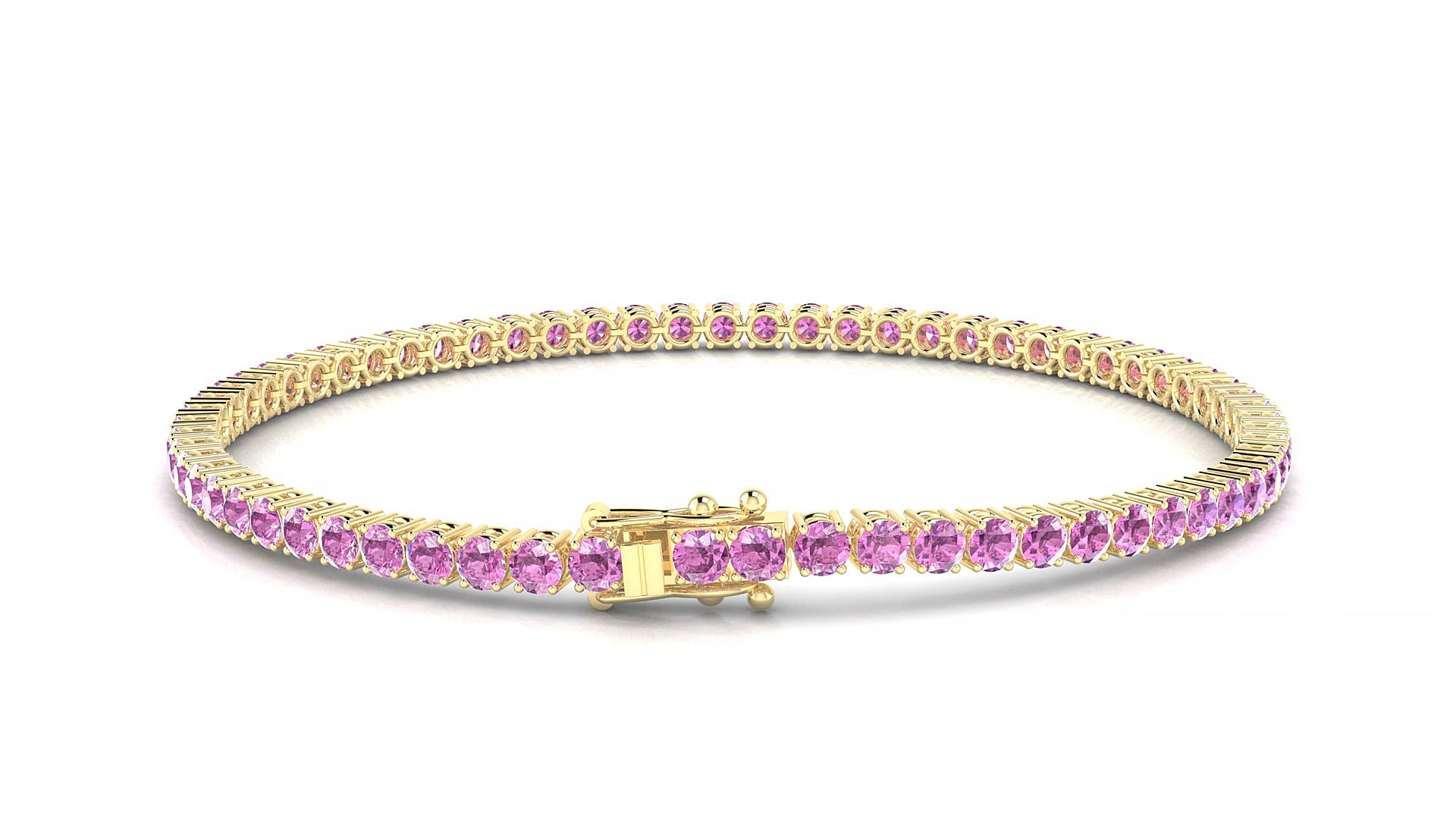 Capri | 18k Yellow Gold 2.5 mm Round Natural Pink Sapphire 15 cm Tennis Bracelet