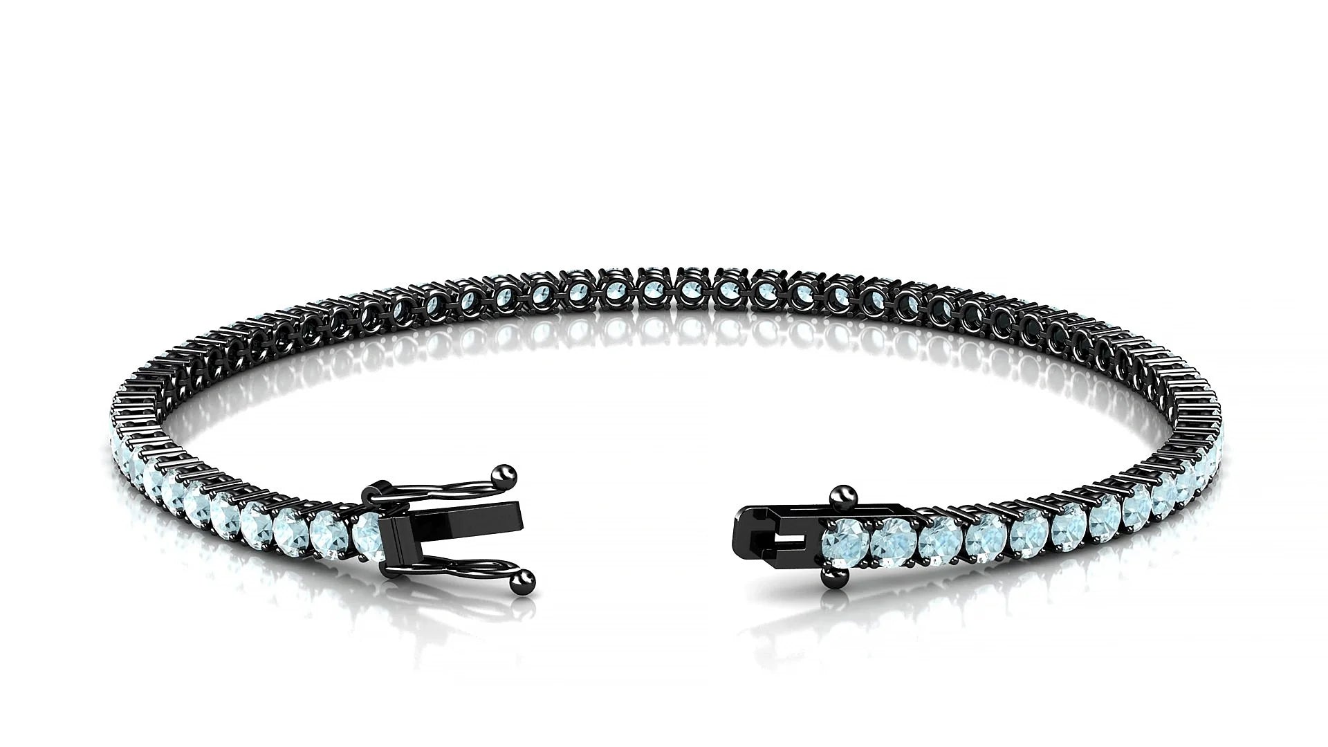 Capri | 18k Black Gold 2.5 mm Round Natural Aquamarine Tennis Bracelet
