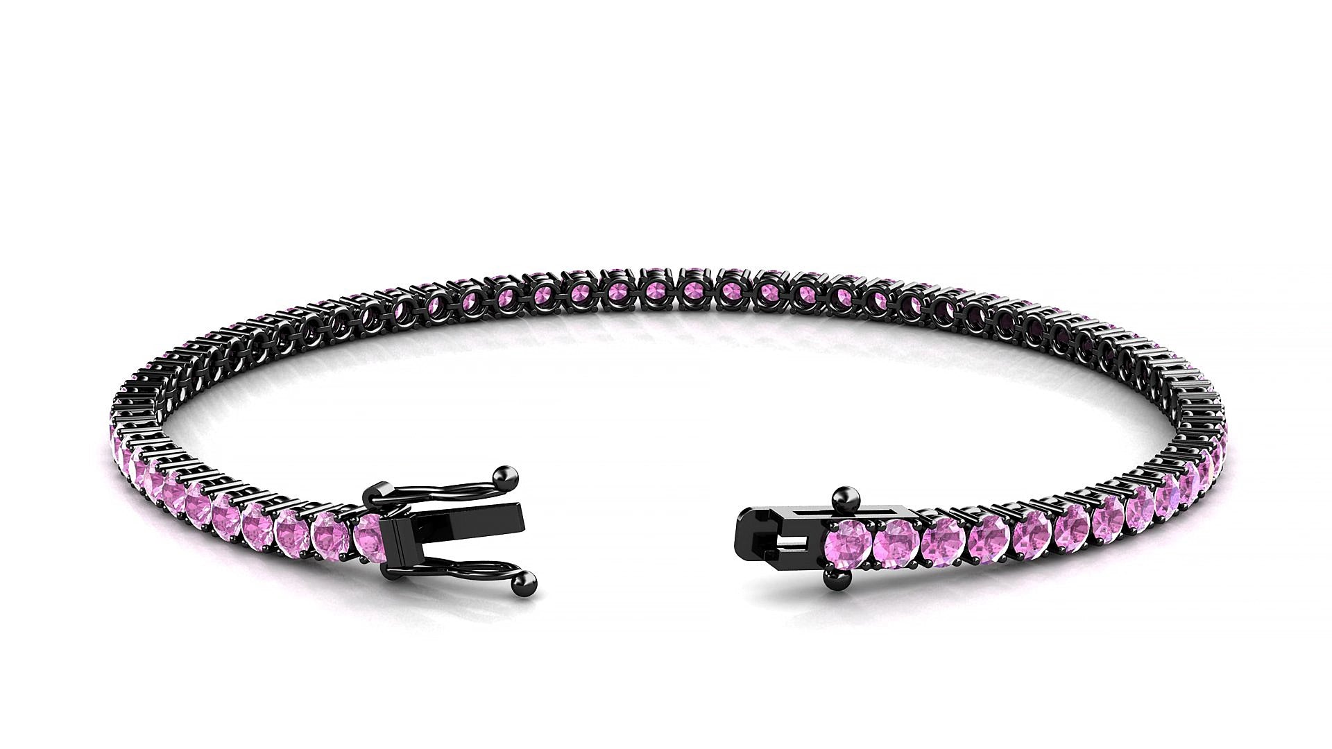 Capri | 18k Black Gold 2.5 mm Round Natural Pink Sapphire 15 cm Tennis Bracelet