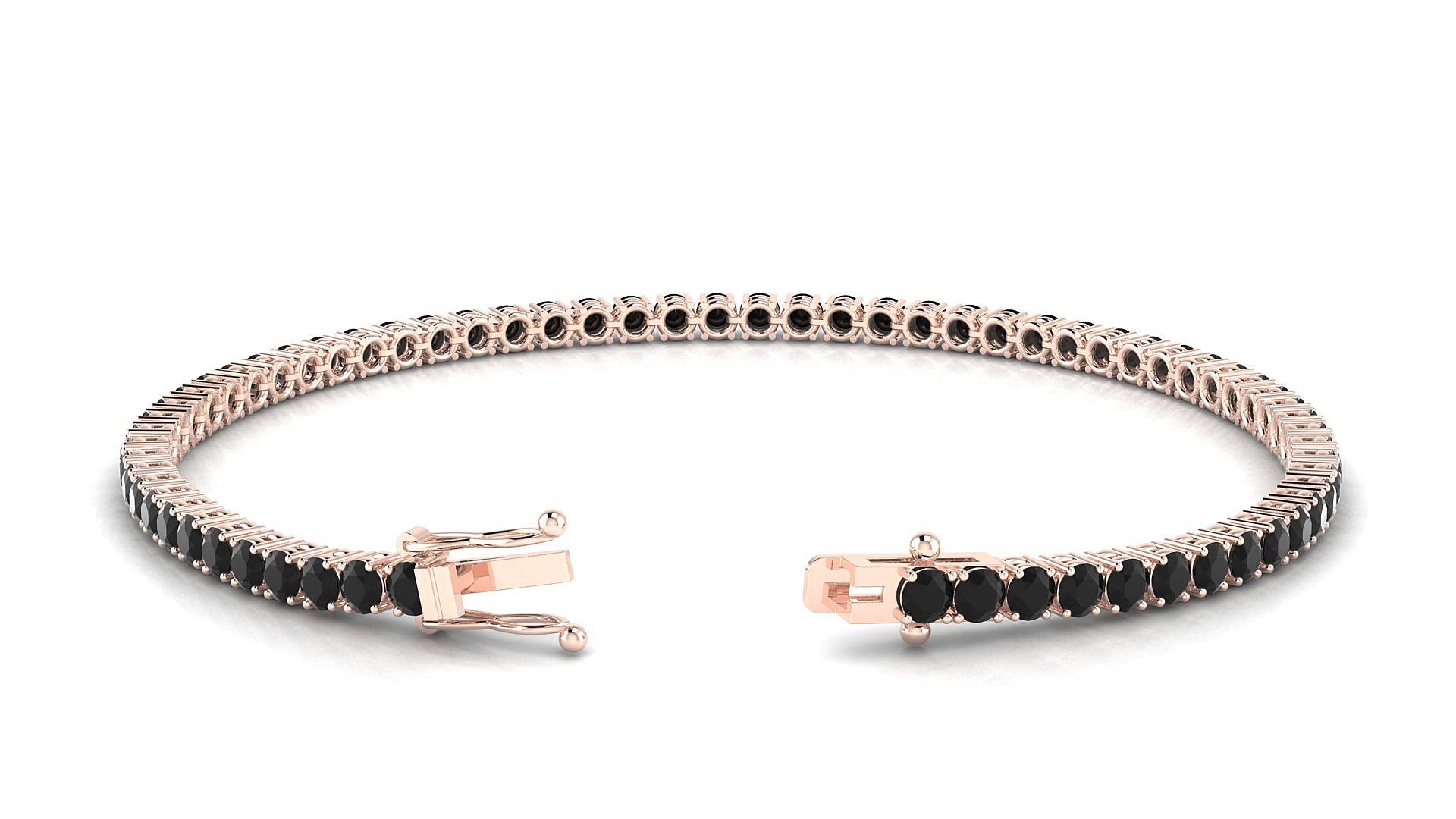 Capri | 18k Rose Gold 2.5 mm Round Natural Black Diamond 16 cm Tennis Bracelet