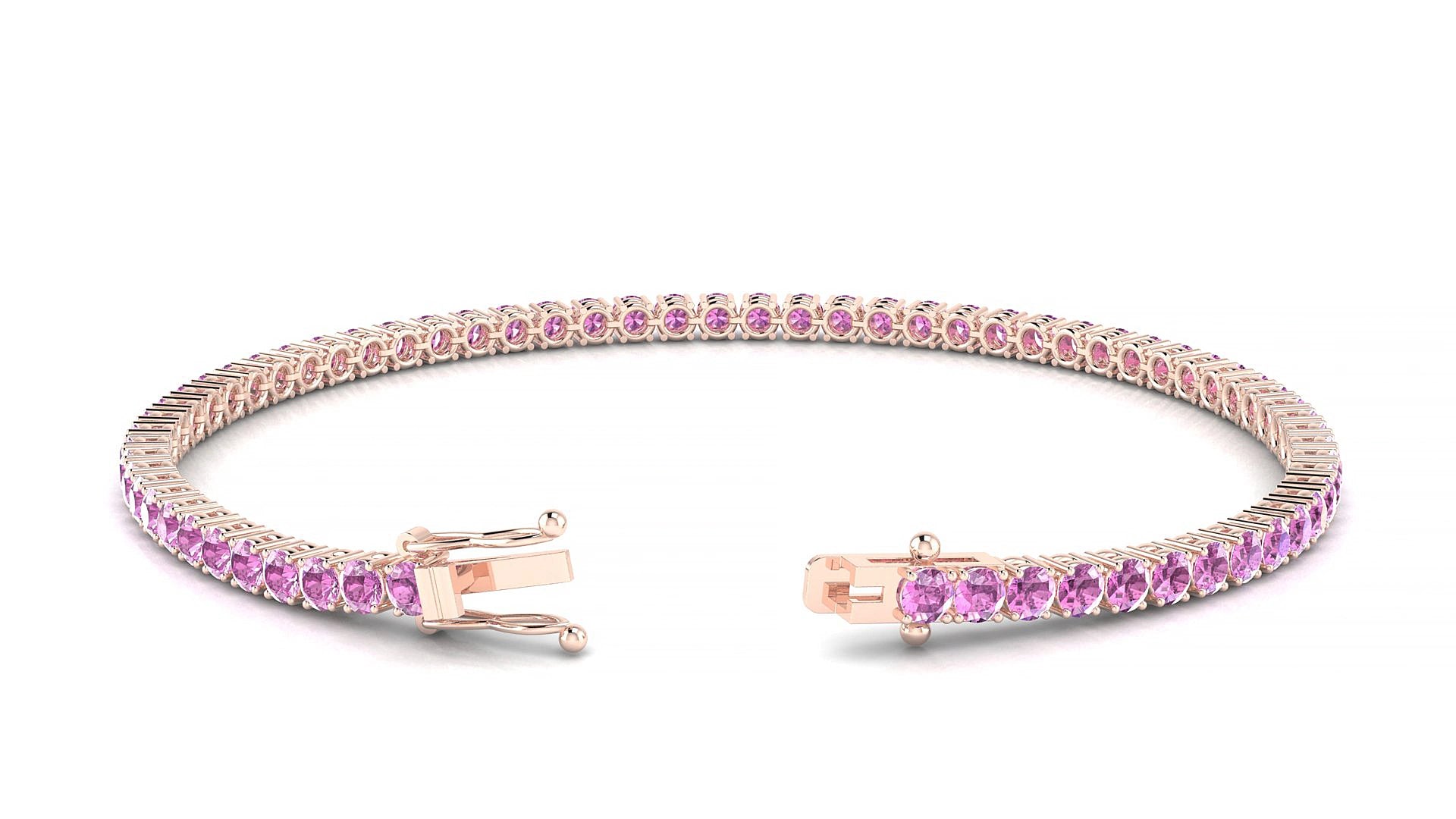 Capri | 18k Rose Gold 2.5 mm Round Natural Pink Sapphire 17 cm Tennis Bracelet