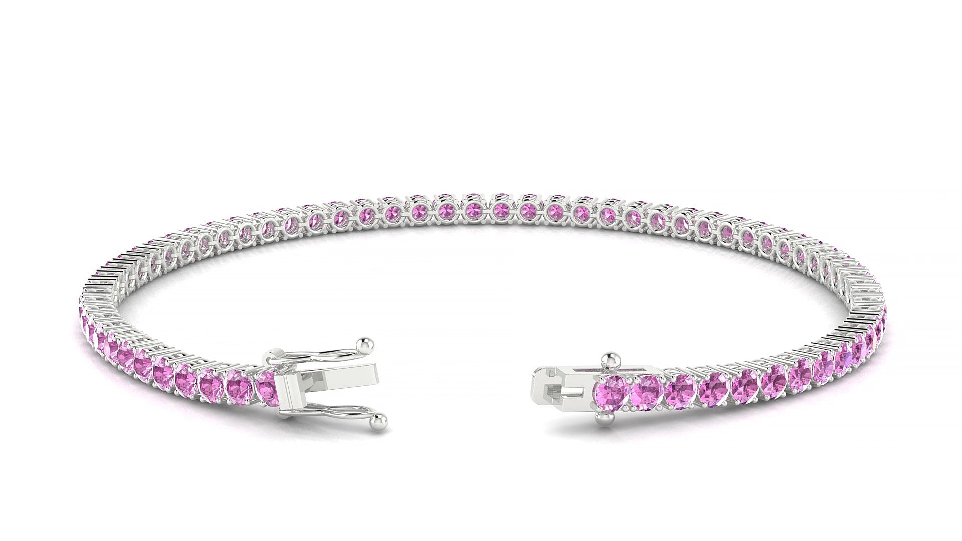 Capri | 18k White Gold 2.5 mm Round Natural Pink Sapphire 17 cm Tennis Bracelet