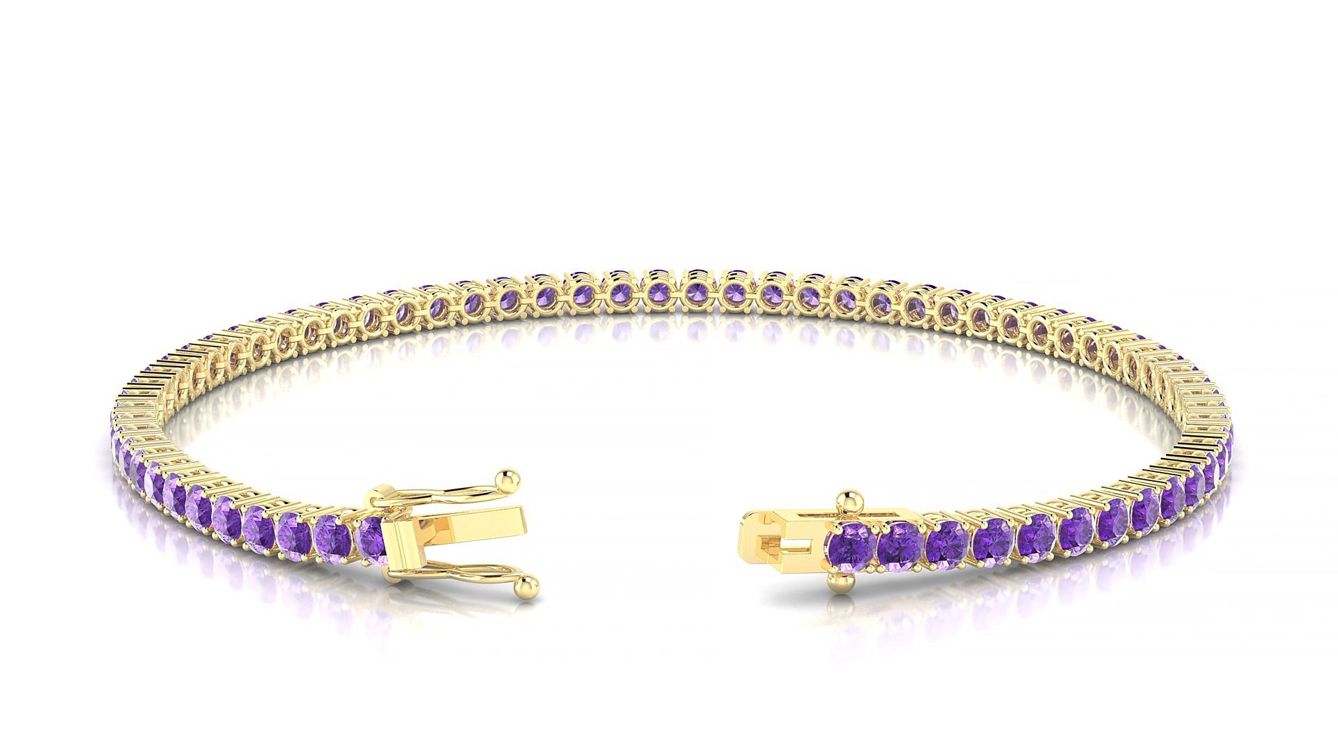 Capri | 18k Yellow Gold 2.5 mm Round Natural Amethyst 18 cm Tennis Bracelet