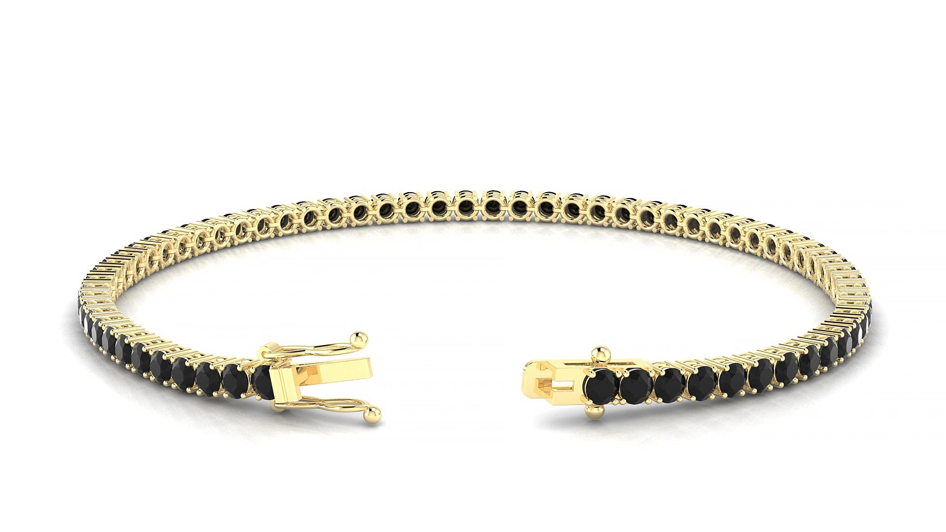 Capri | 18k Yellow Gold 2.5 mm Round Natural Black Diamond 16 cm Tennis Bracelet