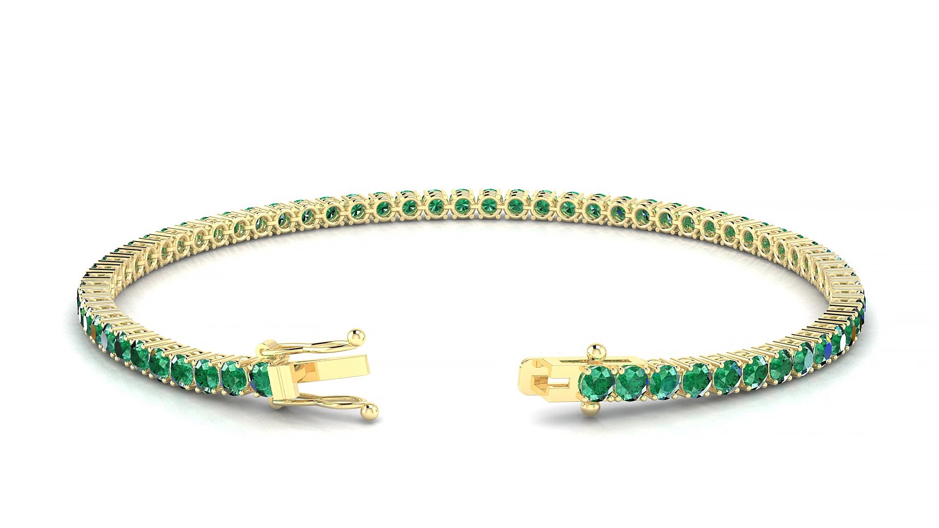 Capri | 18k Yellow Gold 2.5 mm Round Natural Emerald 19 cm Tennis Bracelet