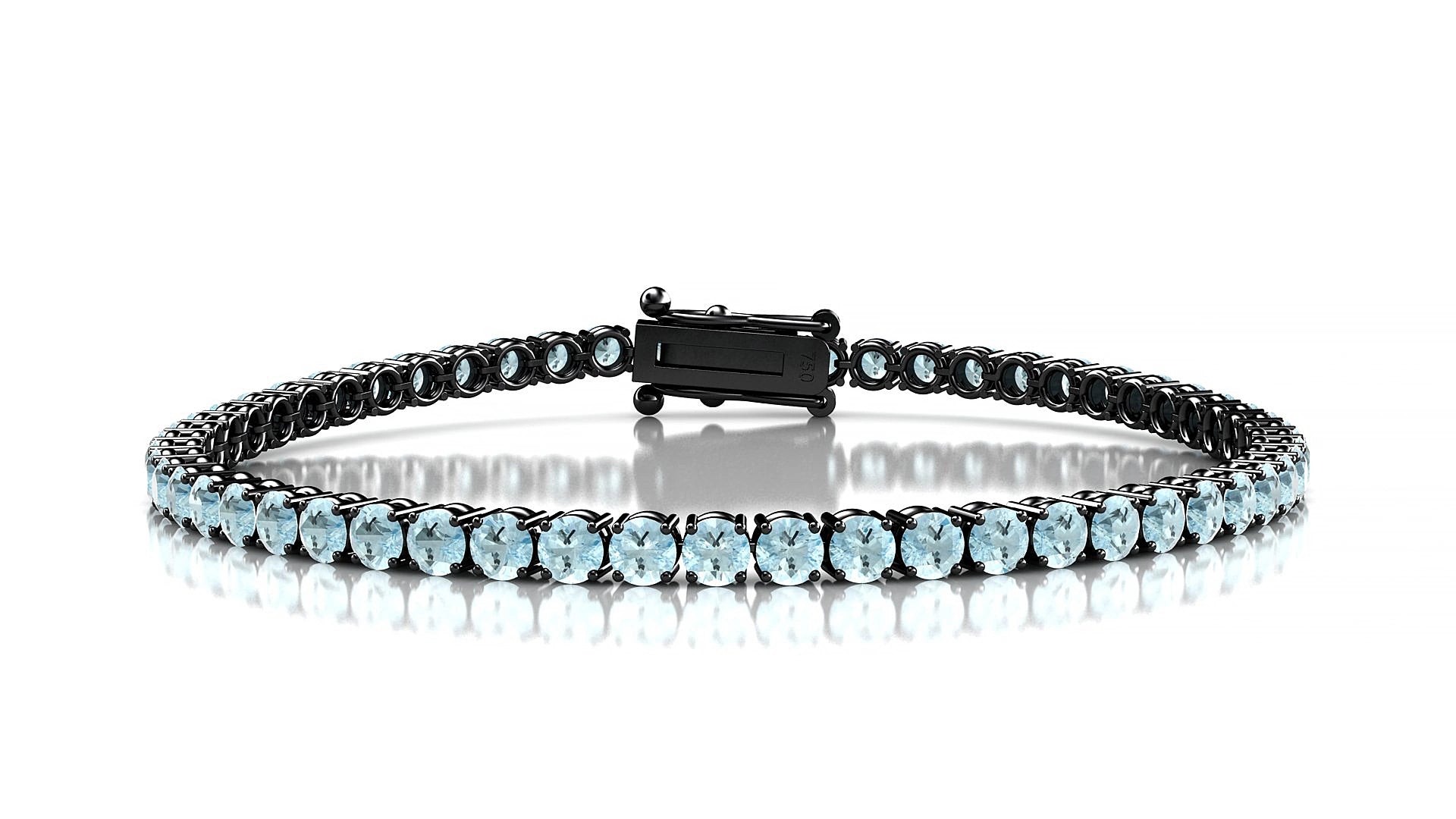 Capri | 18k Black Gold 3 mm Round Natural Aquamarine 15 cm Tennis Bracelet