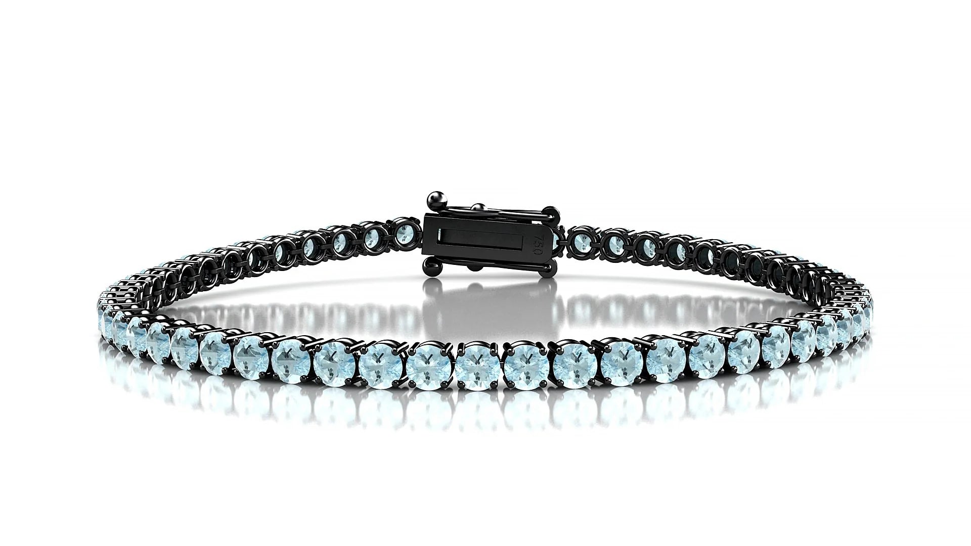 Capri | 18k Black Gold 3 mm Round Natural Aquamarine Tennis Bracelet