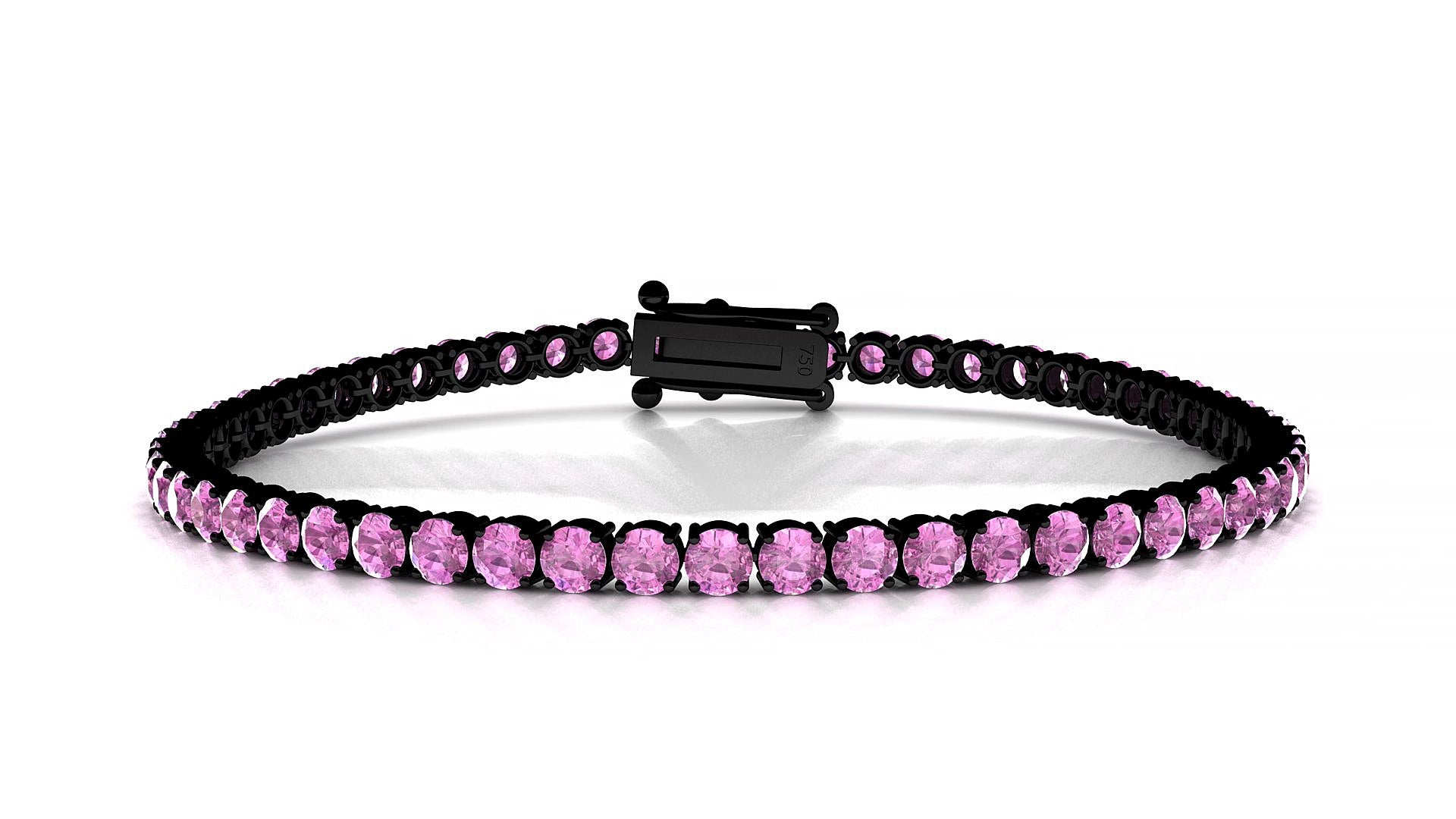 Capri | 18k Black Gold 3 mm Round Natural Pink Sapphire 15 cm Tennis Bracelet