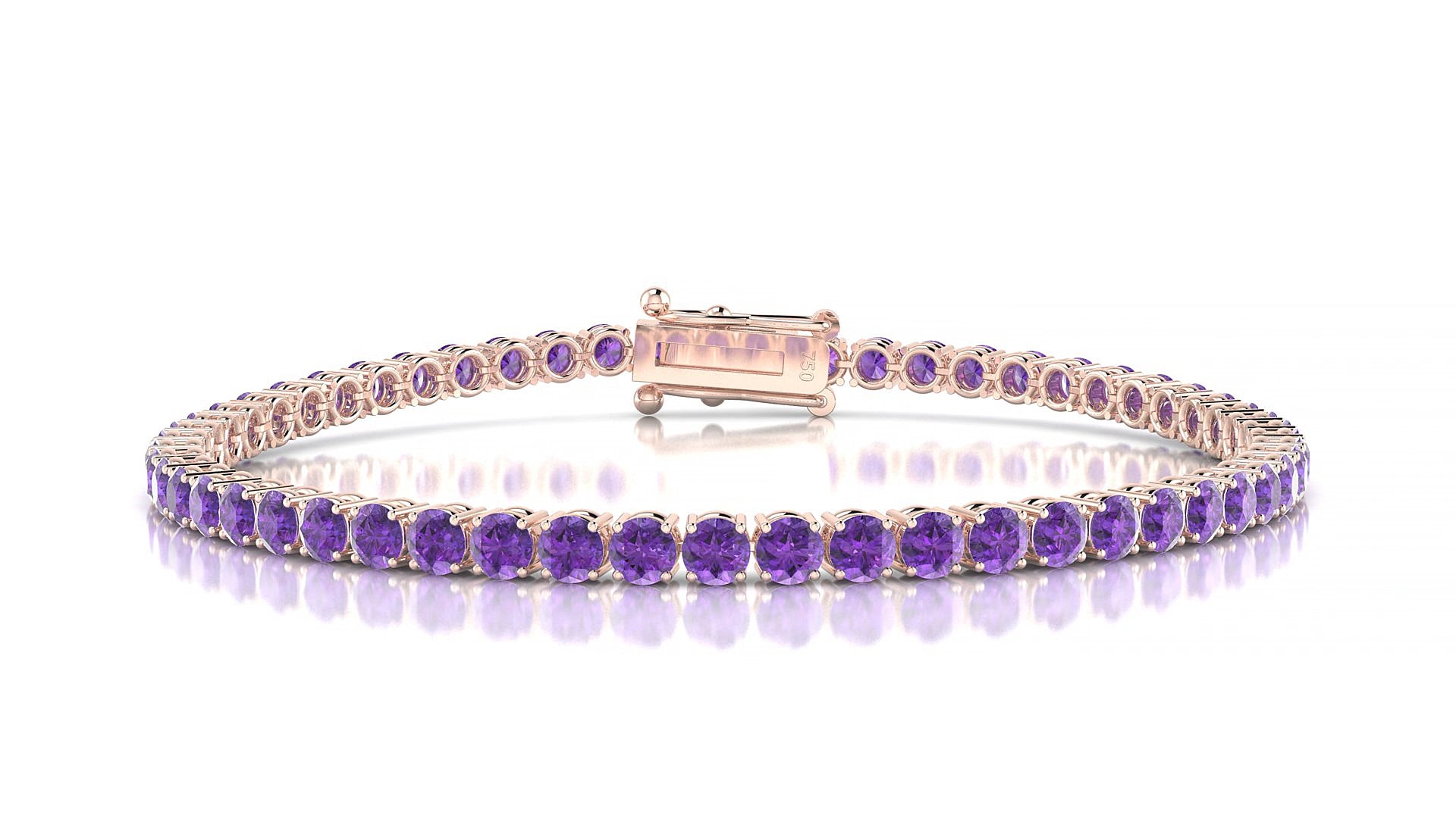 Capri | 18k Rose Gold 3 mm Round Natural Amethyst 15 cm Tennis Bracelet