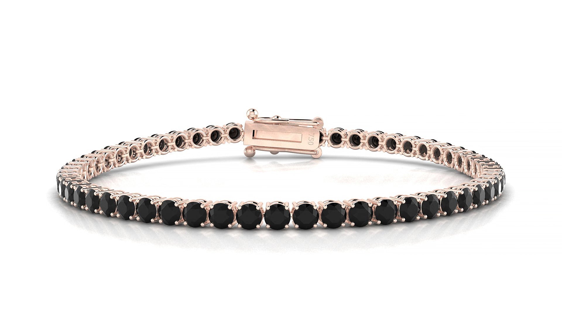 Capri | 18k Rose Gold 3 mm Round Natural Black Diamond 17 cm Tennis Bracelet