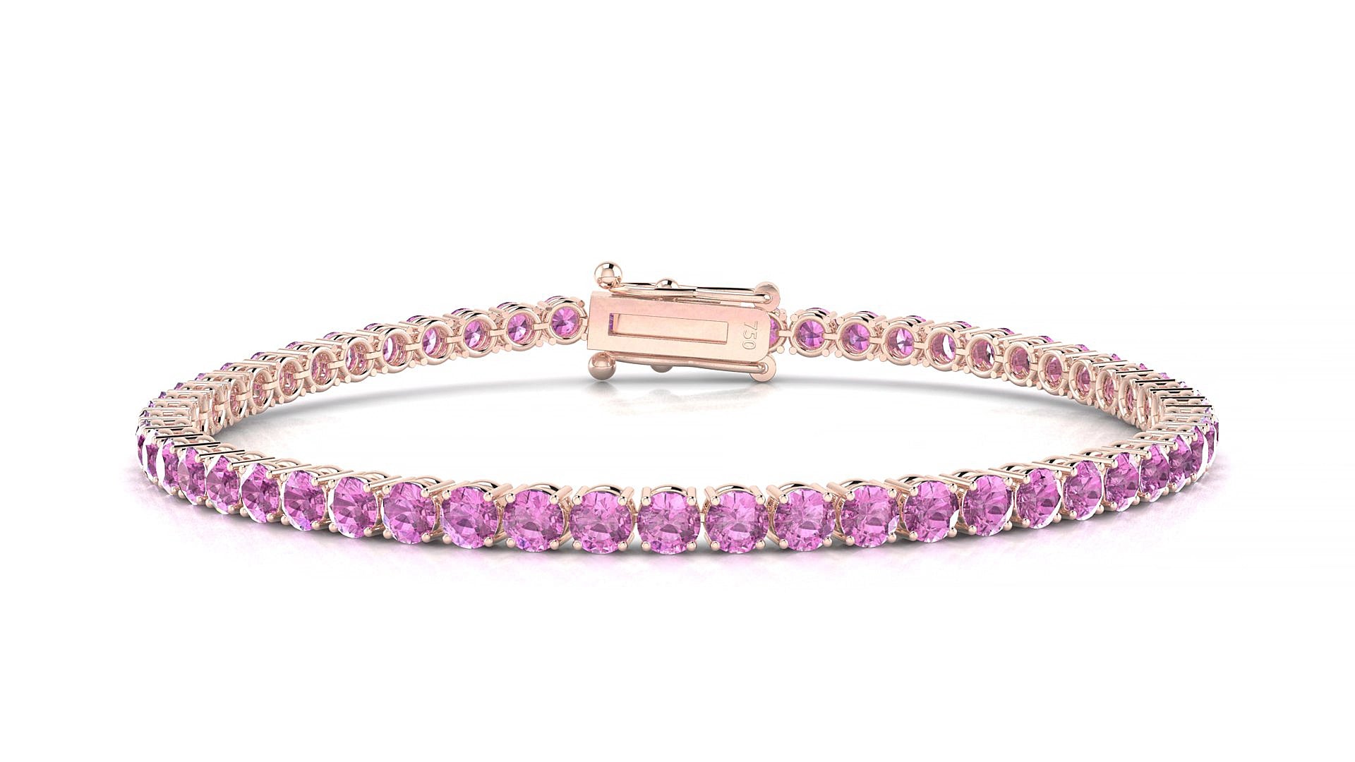 Capri | 18k Rose Gold 3 mm Round Natural Pink Sapphire 17 cm Tennis Bracelet