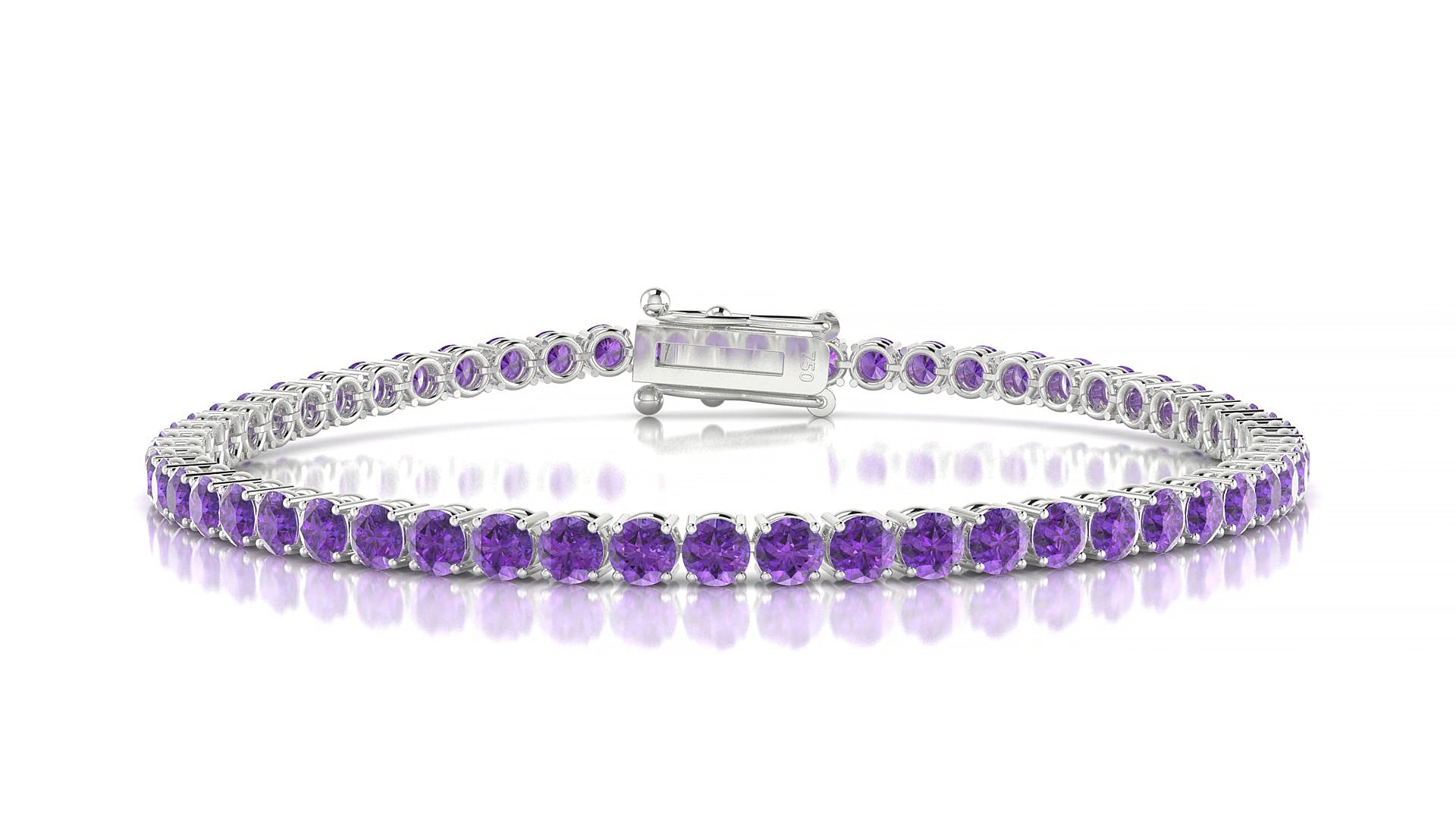 Capri | 18k White Gold 3 mm Round Natural Amethyst 18 cm Tennis Bracelet