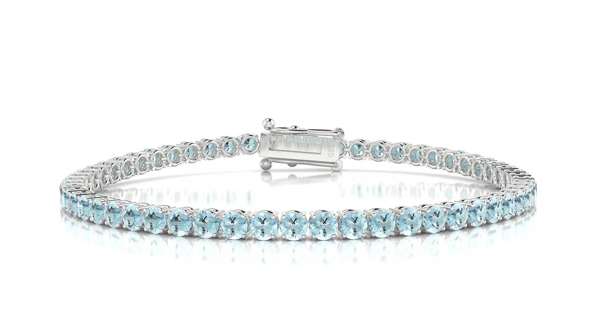 Capri | 18k White Gold 3 mm Round Natural Aquamarine Tennis Bracelet