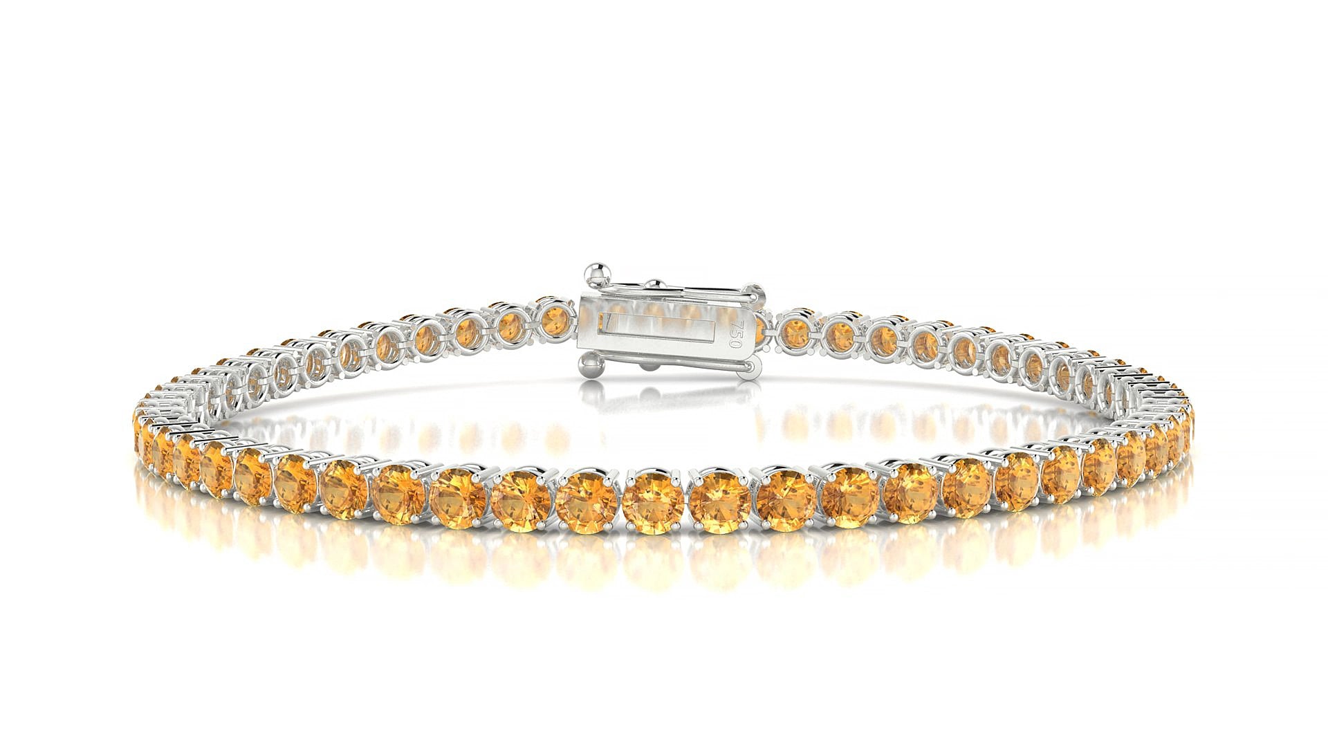 Capri | 18k White Gold 3 mm Round Natural Citrine 15 cm Tennis Bracelet