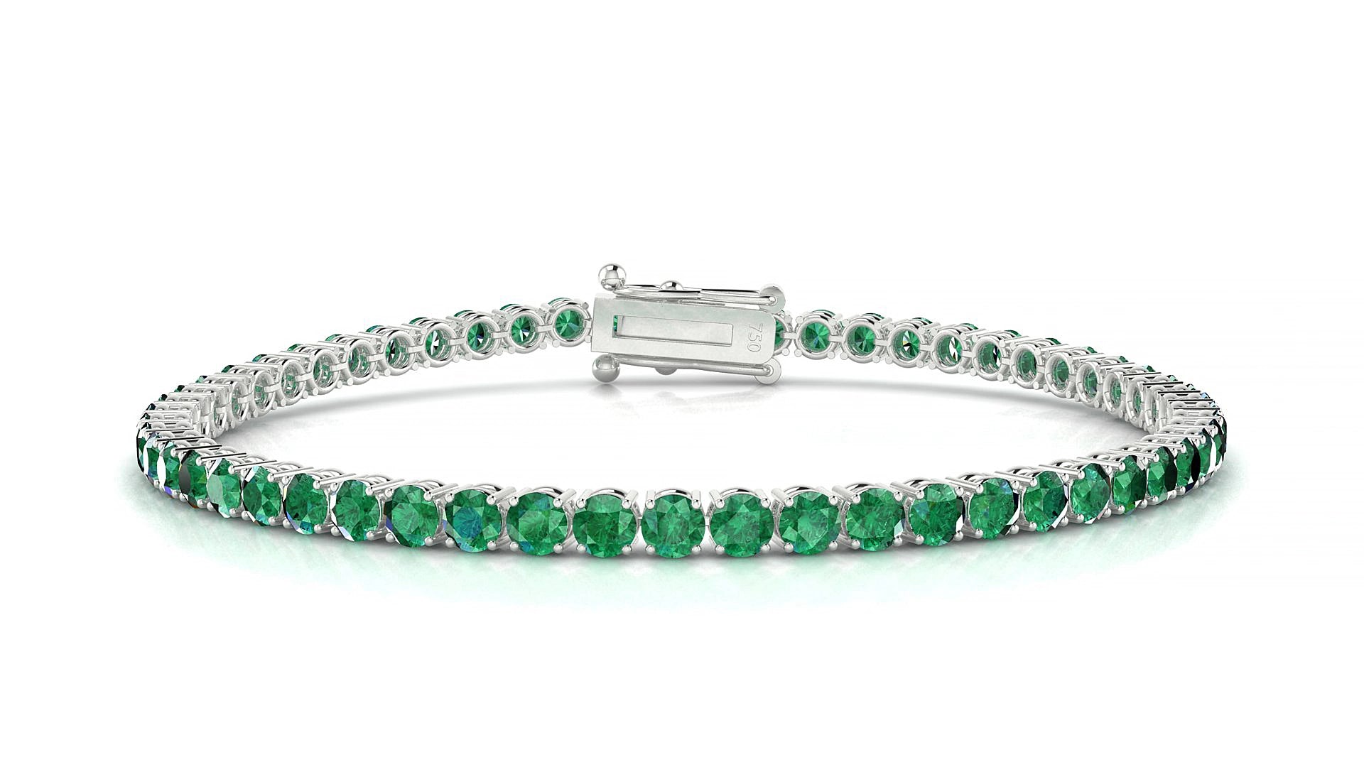 Capri | 18k White Gold 3 mm Round Natural Emerald 18 cm Tennis Bracelet