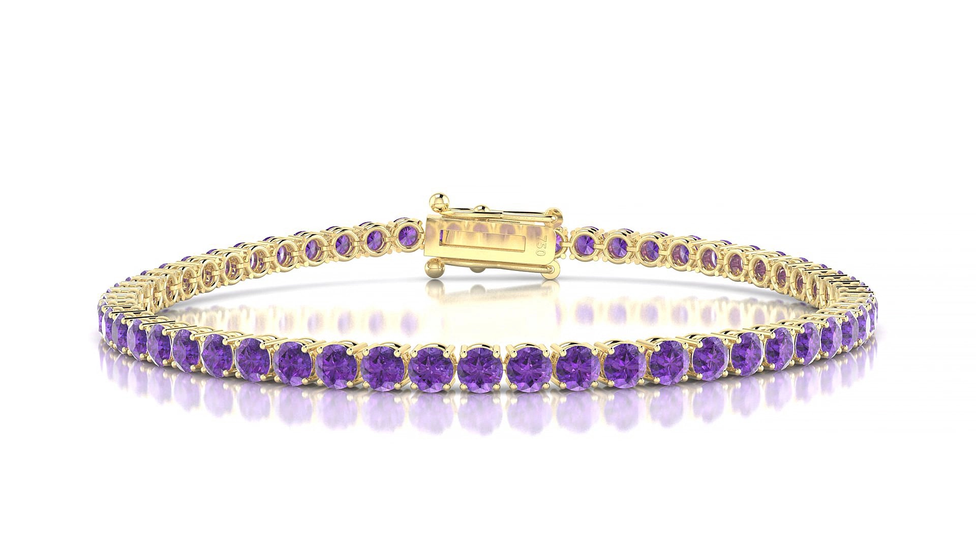 Capri | 18k Yellow Gold 3 mm Round Natural Amethyst 16 cm Tennis Bracelet