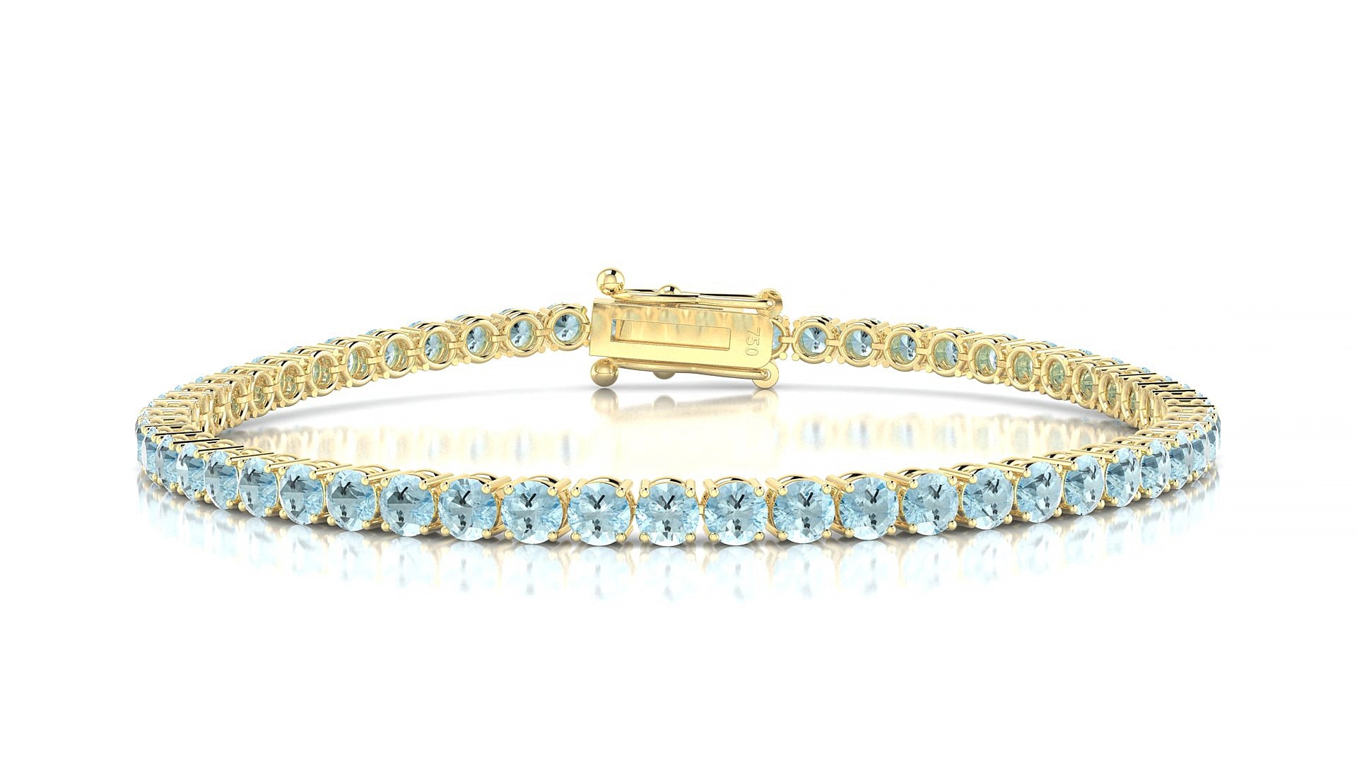 Capri | 18k Yellow Gold 3 mm Round Natural Aquamarine 15 cm Tennis Bracelet