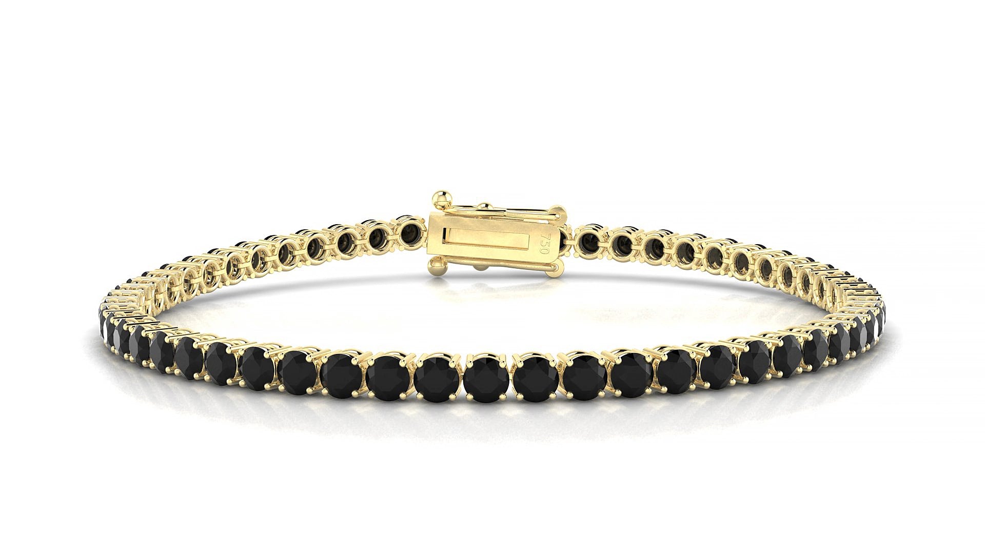 Capri | 18k Yellow Gold 3 mm Round Natural Black Diamond 20 cm Tennis Bracelet