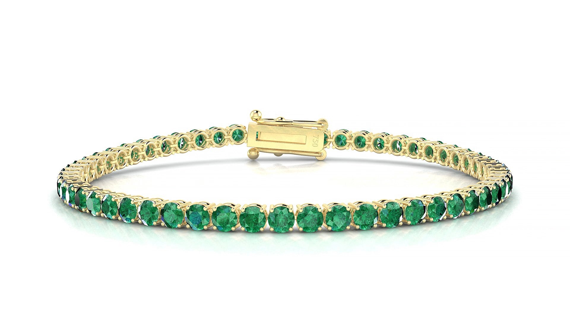 Capri | 18k Yellow Gold 3 mm Round Natural Emerald 17 cm Tennis Bracelet