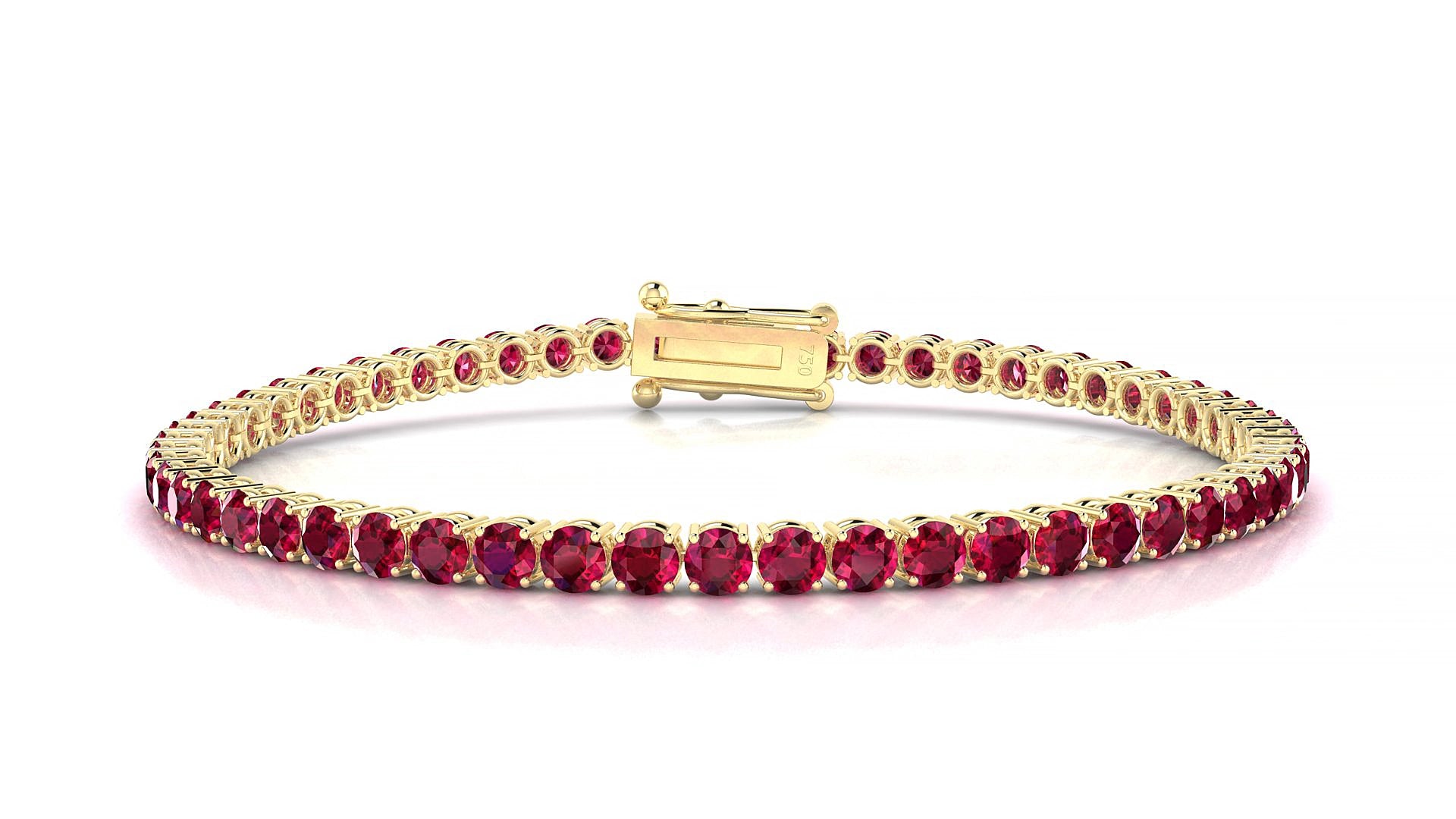 Capri | 18k Yellow Gold 3 mm Round Natural Ruby 17 cm Tennis Bracelet