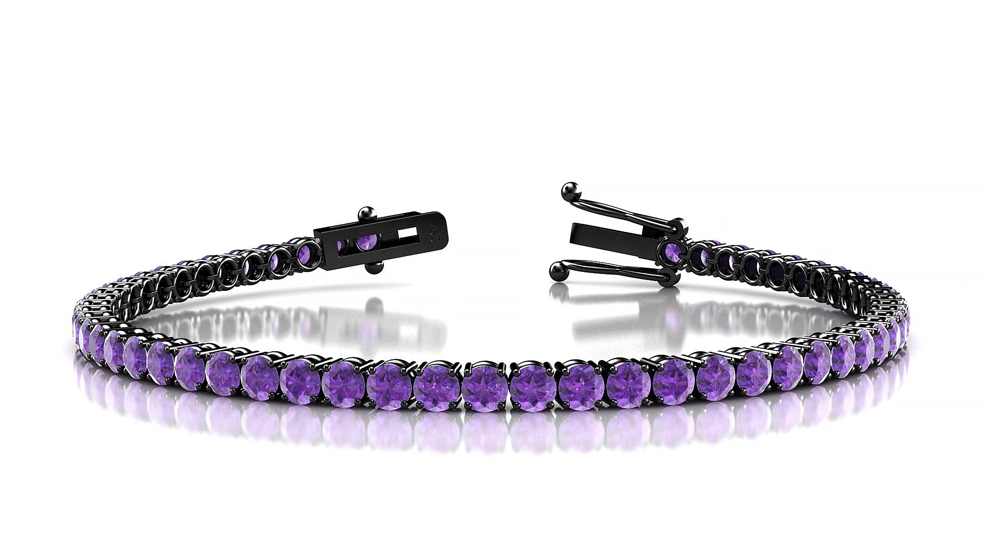 Capri | 18k Black Gold 3 mm Round Natural Amethyst 18 cm Tennis Bracelet