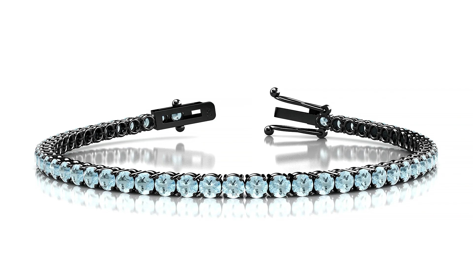 Capri | 18k Black Gold 3 mm Round Natural Aquamarine Tennis Bracelet