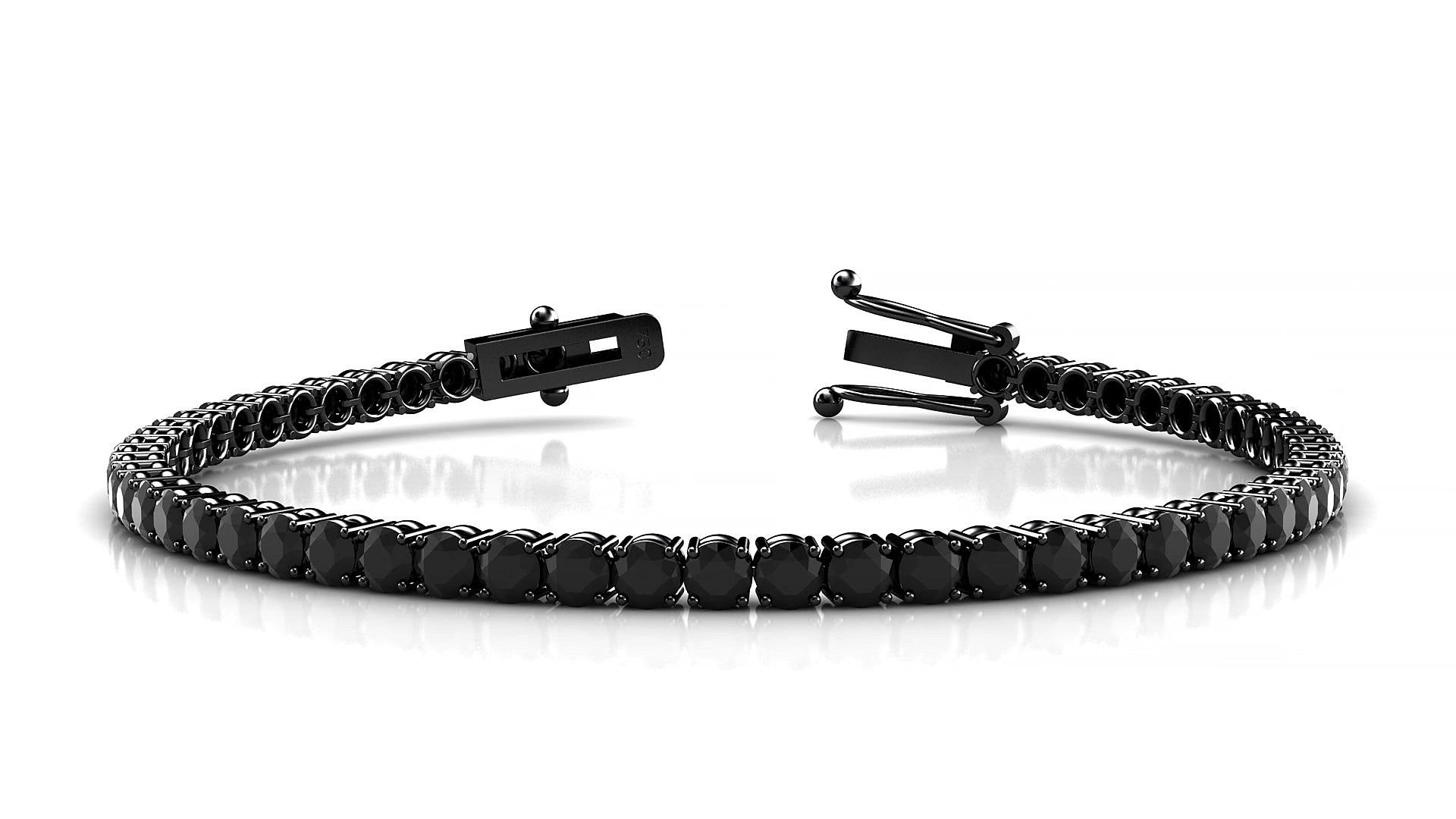 Capri | 18k Black Gold 3 mm Round Natural Black Diamond 16 cm Tennis Bracelet