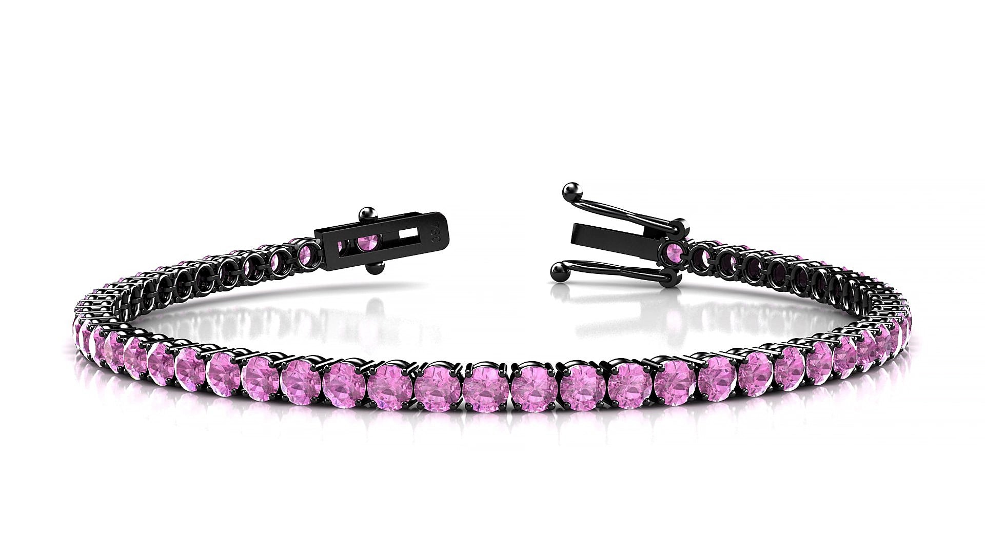 Capri | 18k Black Gold 3 mm Round Natural Pink Sapphire 20 cm Tennis Bracelet