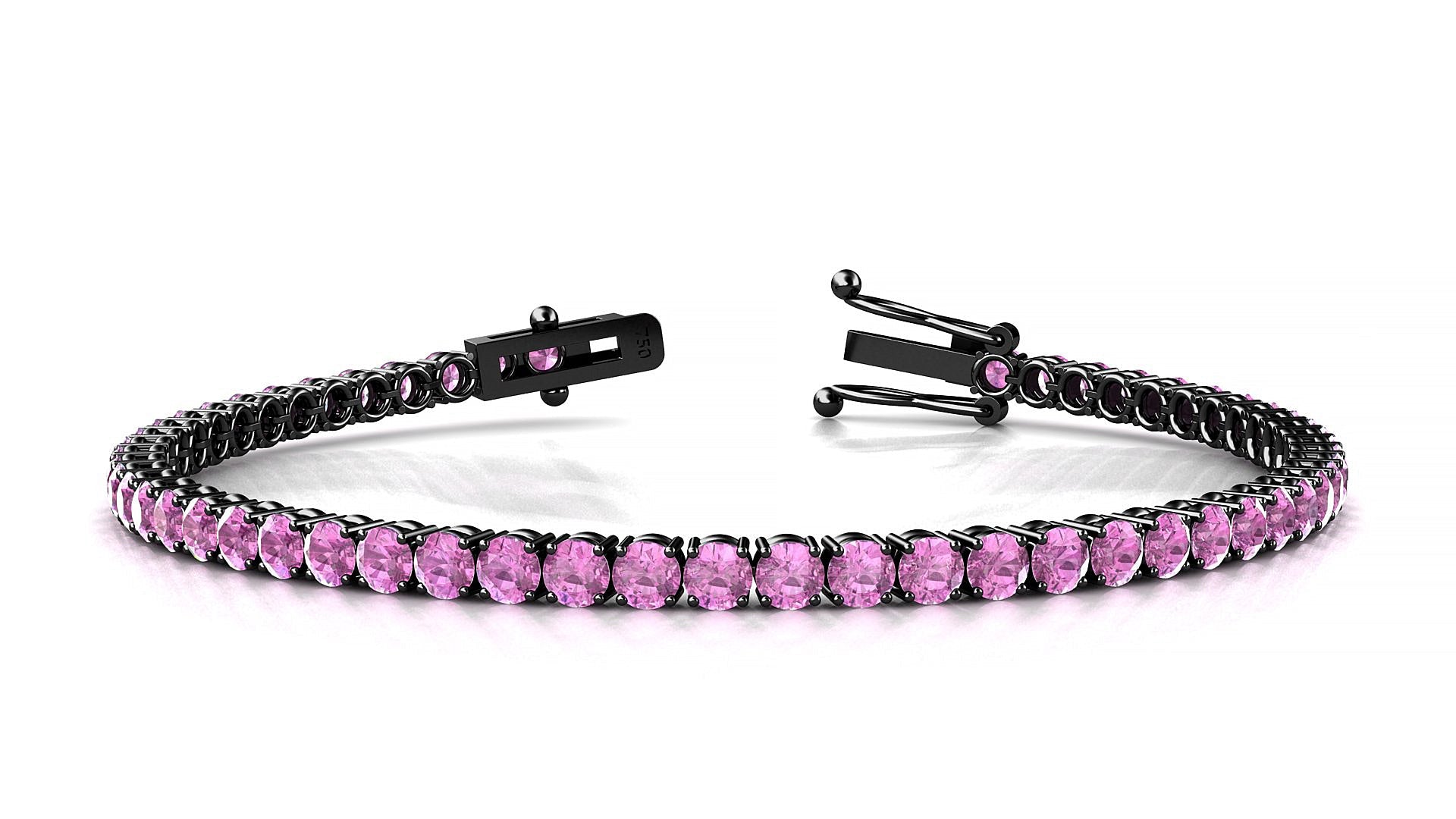 Capri | 18k Black Gold 3 mm Round Natural Pink Sapphire Tennis Bracelet