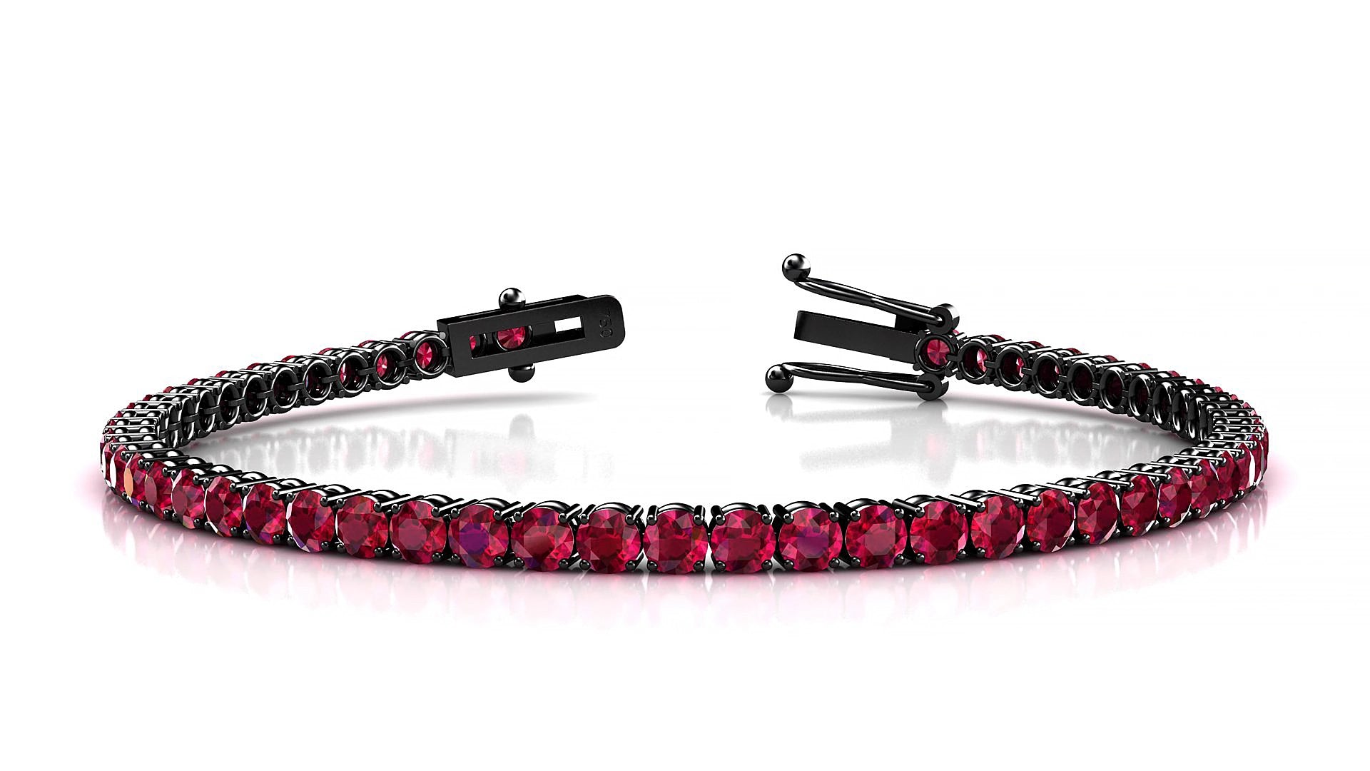 Capri | 18k Black Gold 3 mm Round Natural Ruby 15 cm Tennis Bracelet