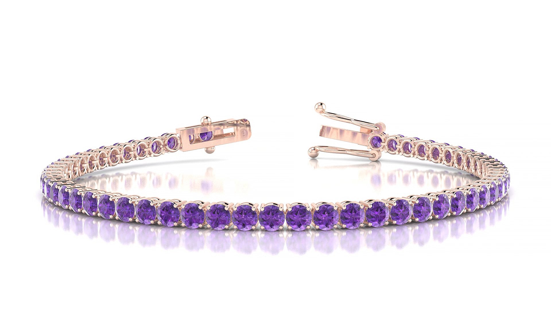 Capri | 18k Rose Gold 3 mm Round Natural Amethyst 19 cm Tennis Bracelet