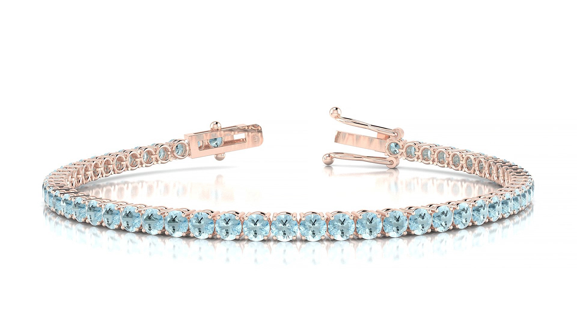 Capri | 18k Rose Gold 3 mm Round Natural Aquamarine 20 cm Tennis Bracelet
