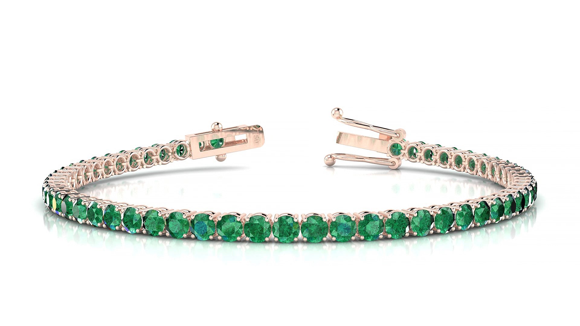Capri | 18k Rose Gold 3 mm Round Natural Emerald 15 cm Tennis Bracelet