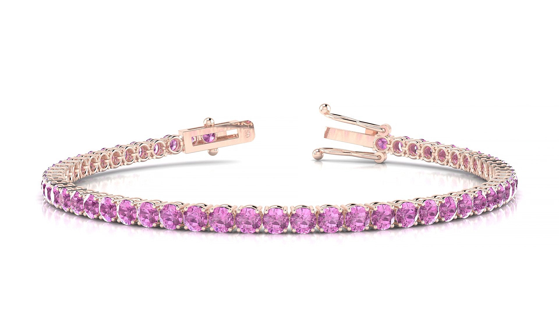Capri | 18k Rose Gold 3 mm Round Natural Pink Sapphire 18 cm Tennis Bracelet