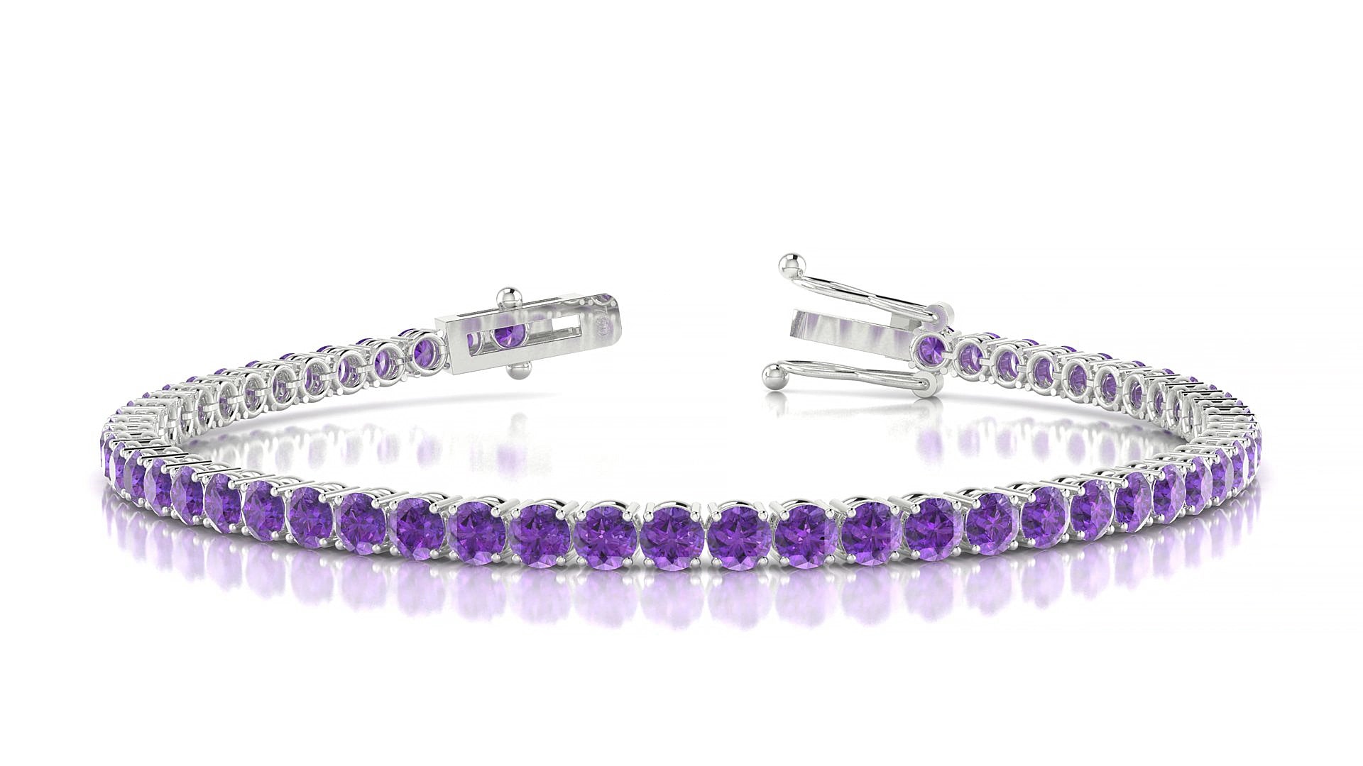 Capri | 18k White Gold 3 mm Round Natural Amethyst 15 cm Tennis Bracelet