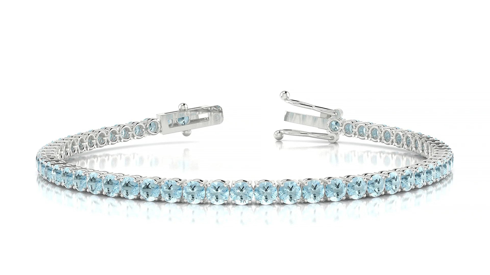 Capri | 18k White Gold 3 mm Round Natural Aquamarine Tennis Bracelet