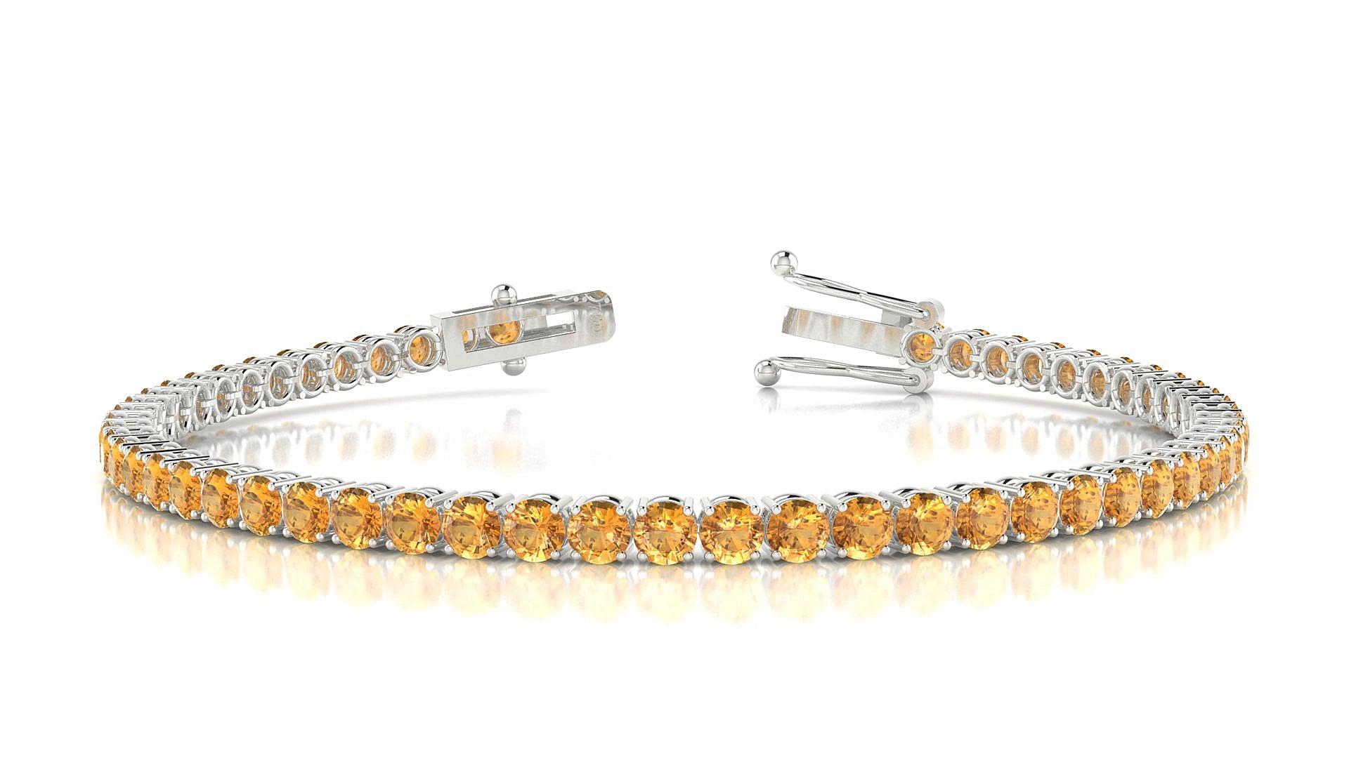 Capri | 18k White Gold 3 mm Round Natural Citrine 15 cm Tennis Bracelet