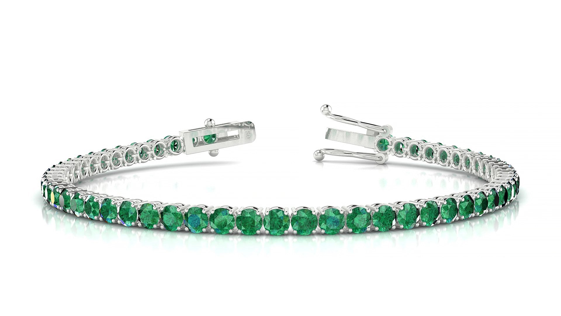 Capri | 18k White Gold 3 mm Round Natural Emerald 19 cm Tennis Bracelet