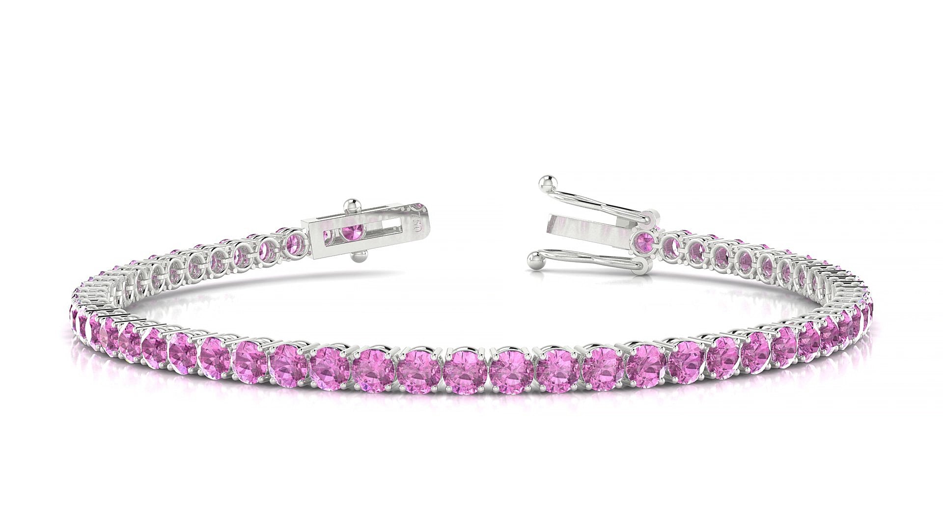 Capri | 18k White Gold 3 mm Round Natural Pink Sapphire 15 cm Tennis Bracelet