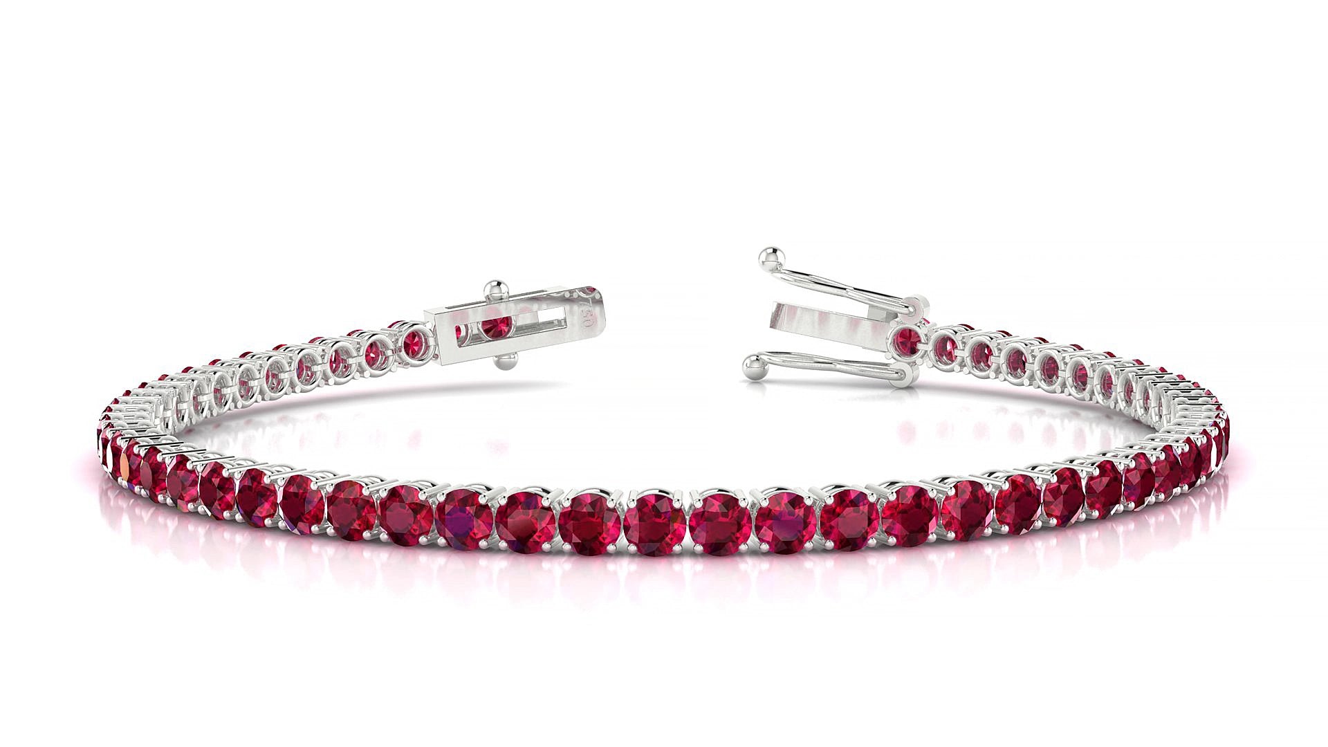 Capri | 18k White Gold 3 mm Round Natural Ruby 16 cm Tennis Bracelet