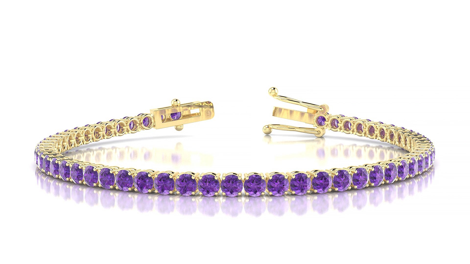 Capri | 18k Yellow Gold 3 mm Round Natural Amethyst 18 cm Tennis Bracelet