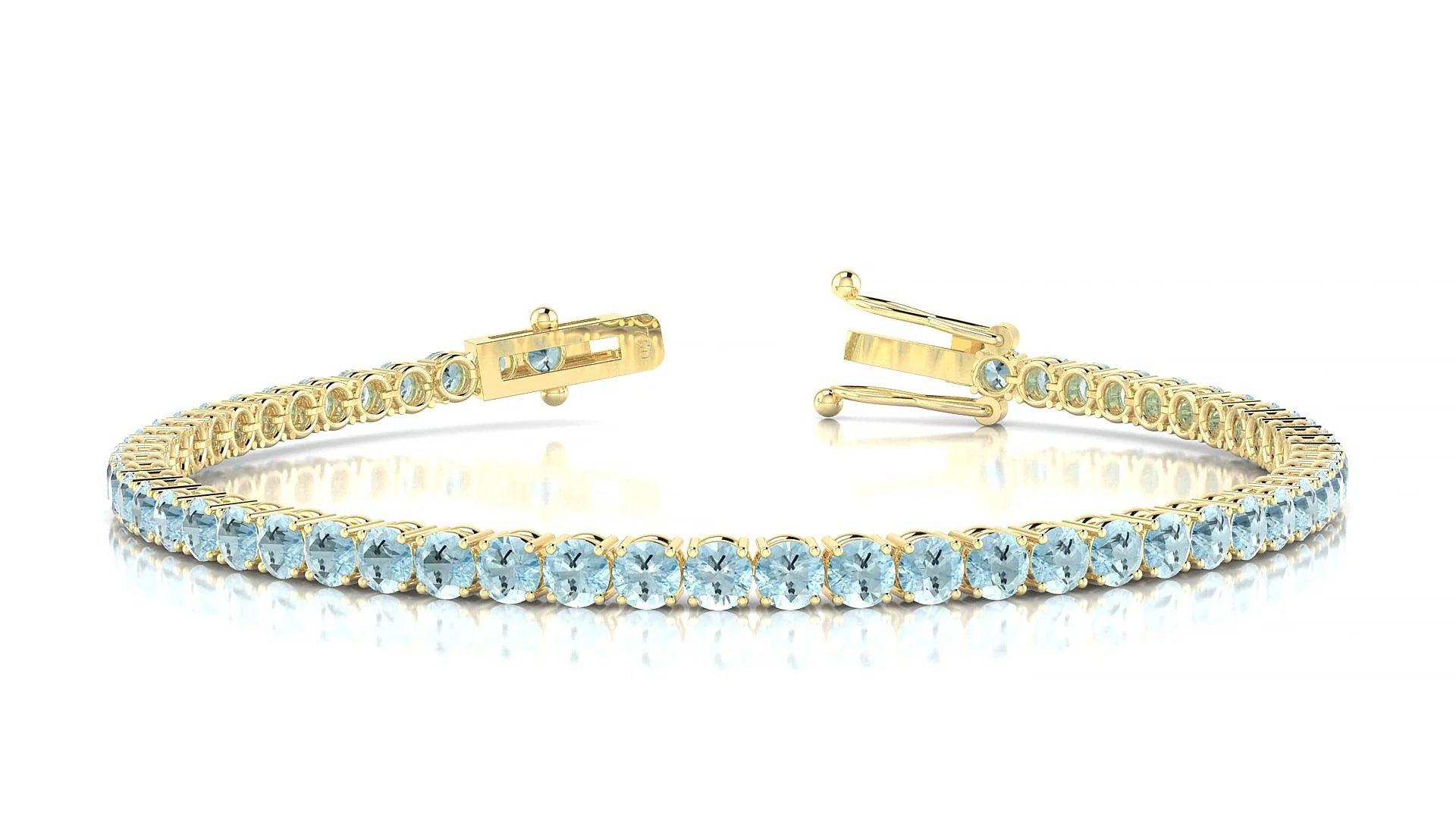 Capri | 18k Yellow Gold 3 mm Round Natural Aquamarine Tennis Bracelet