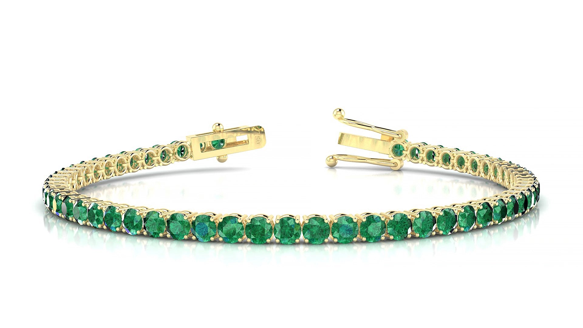 Capri | 18k Yellow Gold 3 mm Round Natural Emerald 20 cm Tennis Bracelet