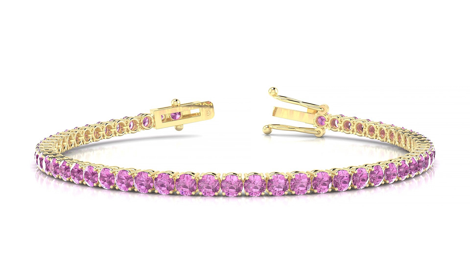 Capri | 18k Yellow Gold 3 mm Round Natural Pink Sapphire 19 cm Tennis Bracelet