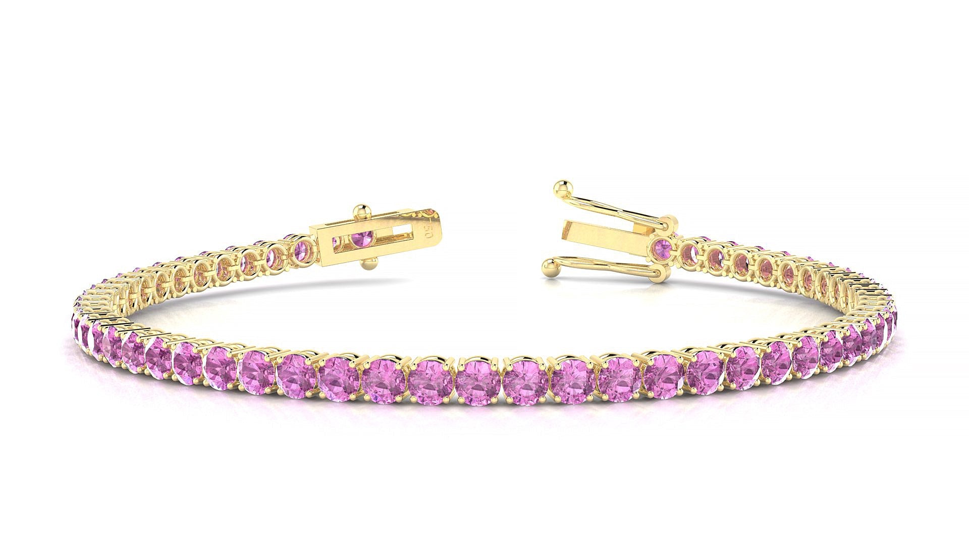 Capri | 18k Yellow Gold 3 mm Round Natural Pink Sapphire Tennis Bracelet